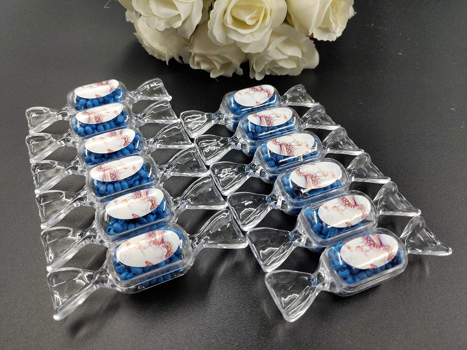12pcs Baby Shower Favor Holy Communion Wood Beads Rosary in Plastic Candy Box