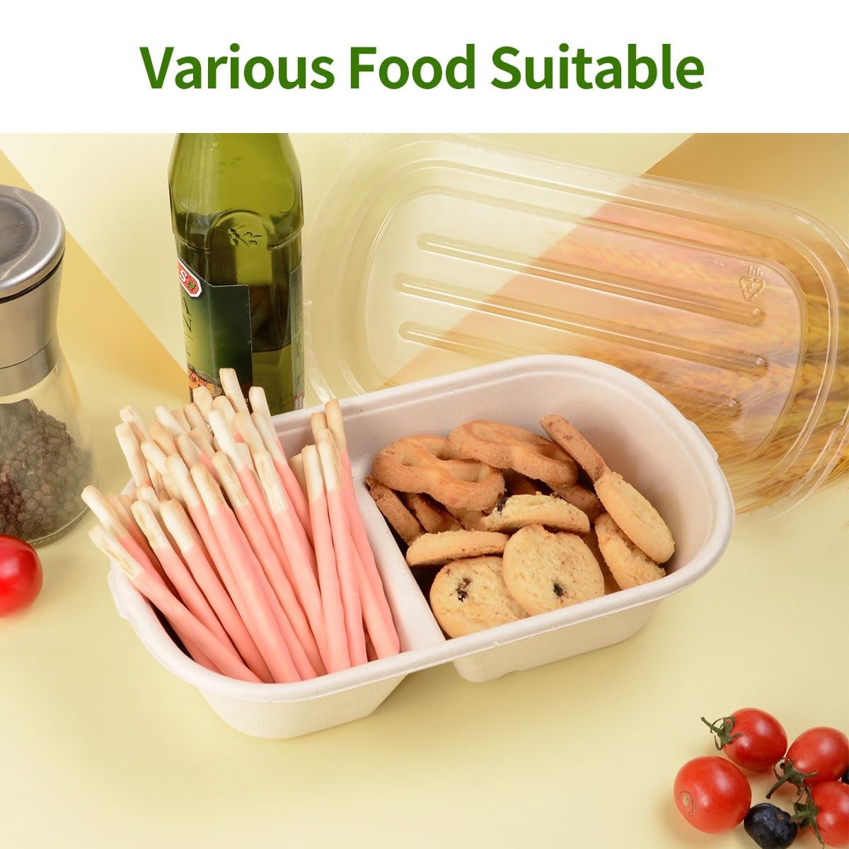 50 Pack Large 2 Compartment Paper Bowls with Lids, Divider Food Containers Di…