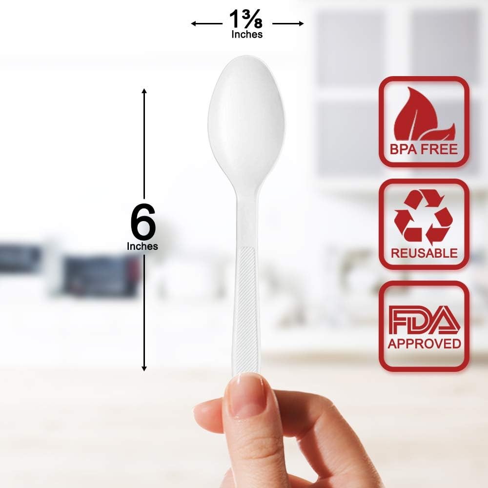 Heavy Duty Plastic Teaspoons, Disposable Bulk Utensils | 400 Count Heavy Duty
