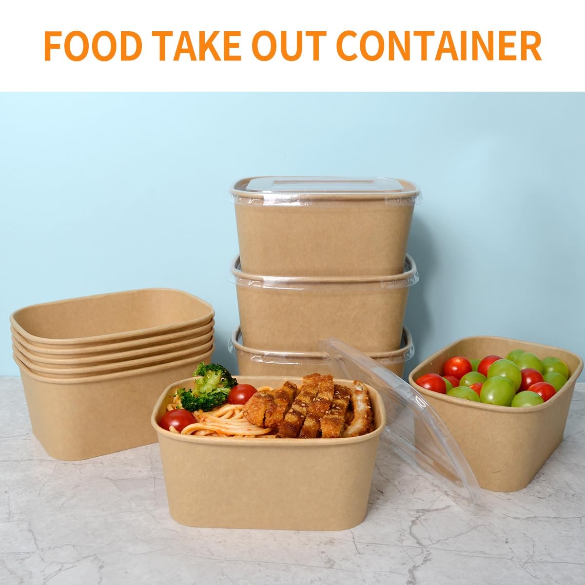 50-Pack 35oz Paper Food Containers with Lids Microwavable Freezer Safe Bowls