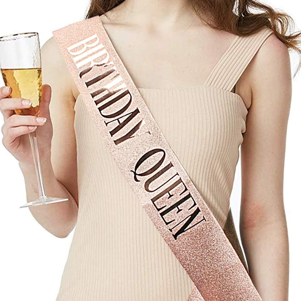 Elegant Rose Gold Birthday Sash and Tiara Set – Perfect for The Birthday Queen