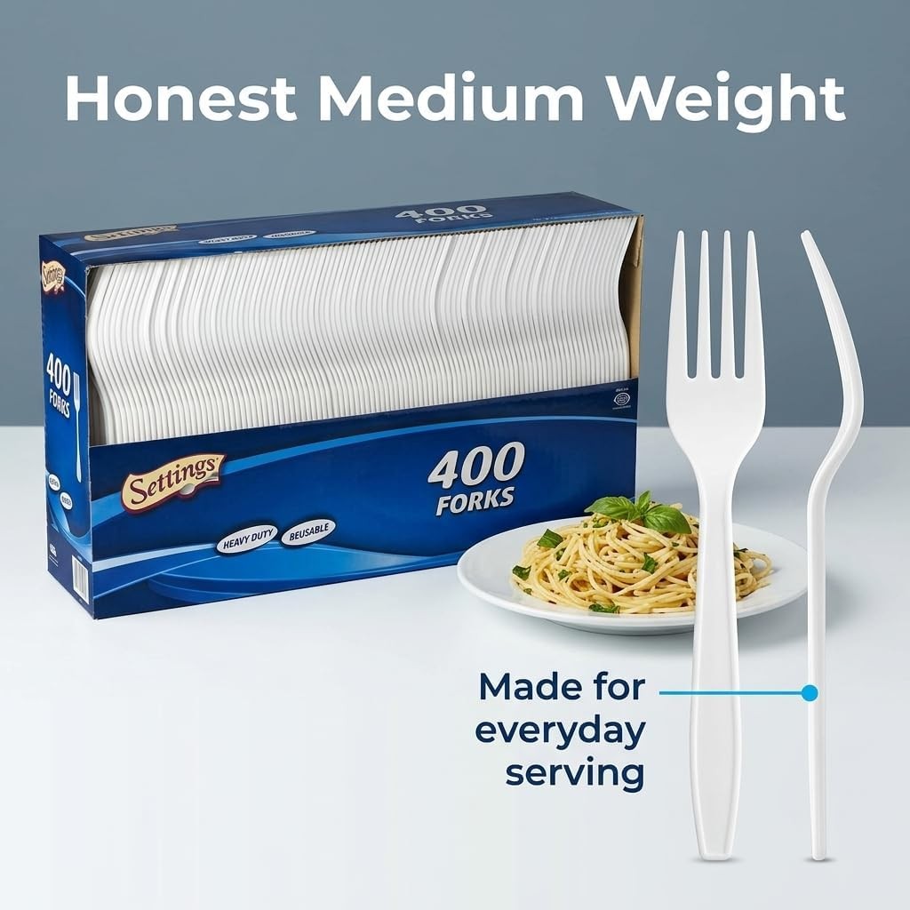 White Plastic Forks, 400 Count – Heavy-Duty Disposable Forks, BPA-Free Bulk
