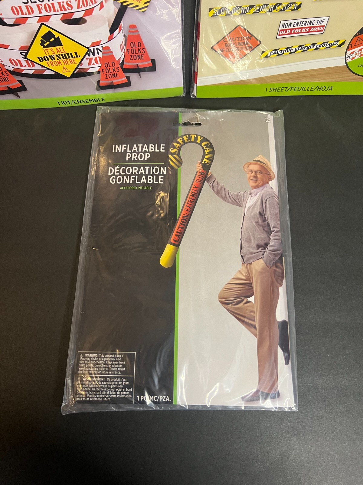 Lot of Novelty Funny Over the Hill Birthday Party Decor Inflatable Cane, TP Cake