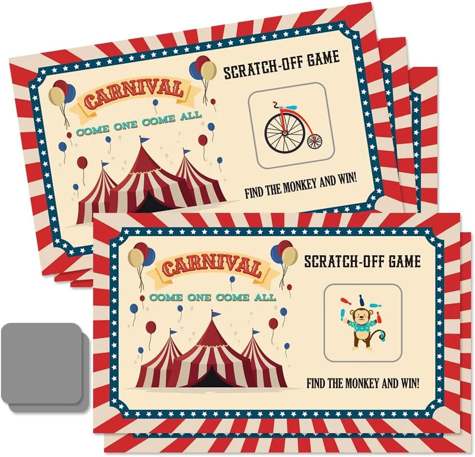 50 Pcs Carnival Come One Come All Scratch Off Game Cards, Retro Circus Theme Scr