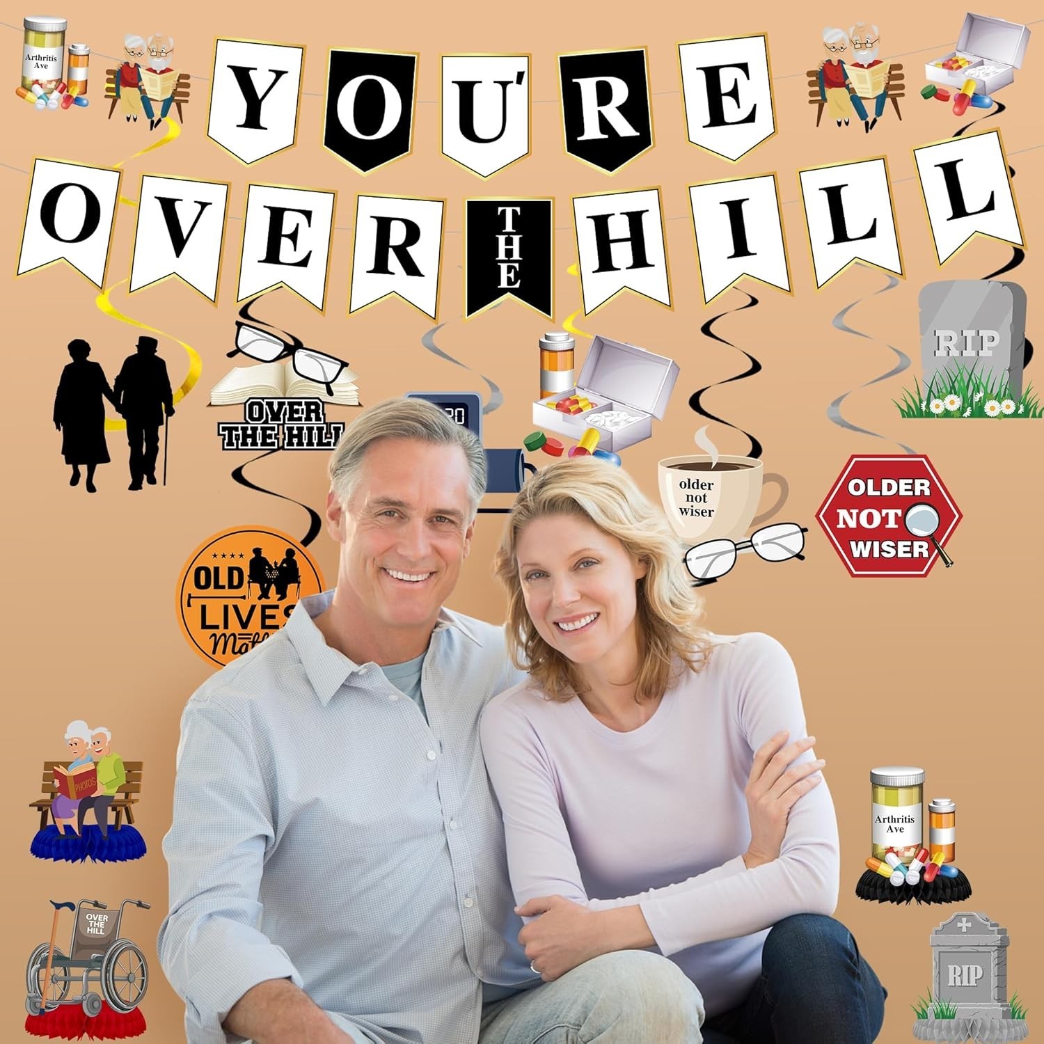 Over the Hill Birthday Decorations – 14 Pcs over the Hill Banner Honeycomb Cente