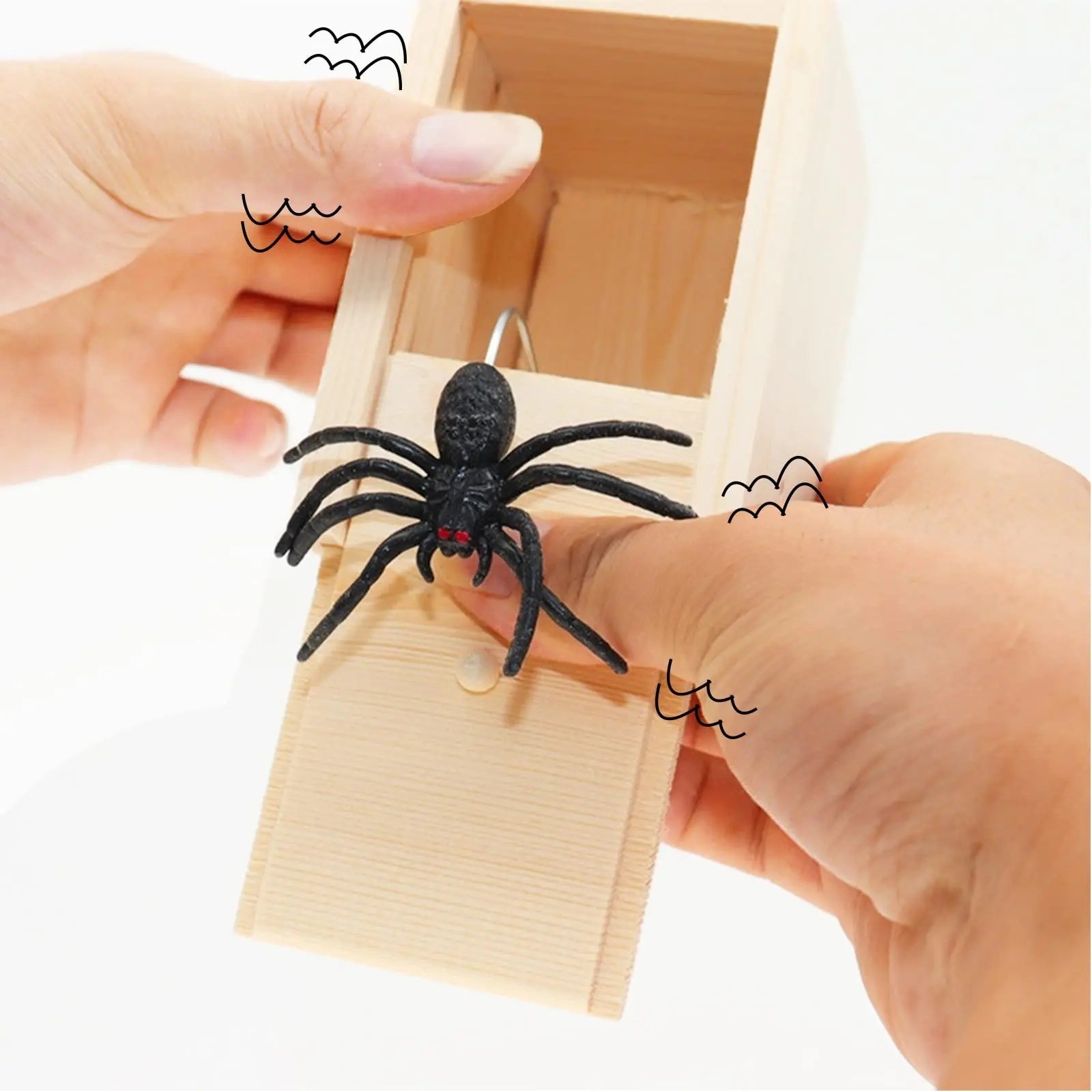 Wooden Prank Spider Scare Box Hidden in Case Trick Play Joke Scarebox Gag Toy N