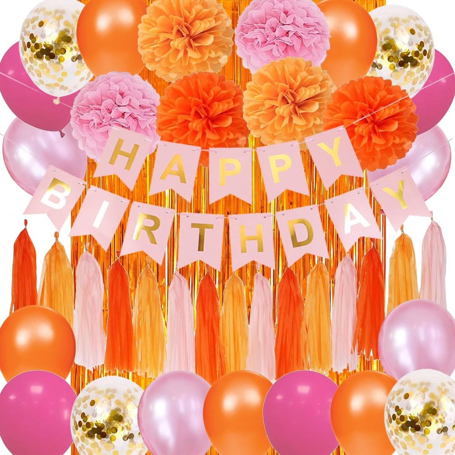 Pink and Orange Birthday Party Decorations, Hot Pink Party Decorations for Wo…