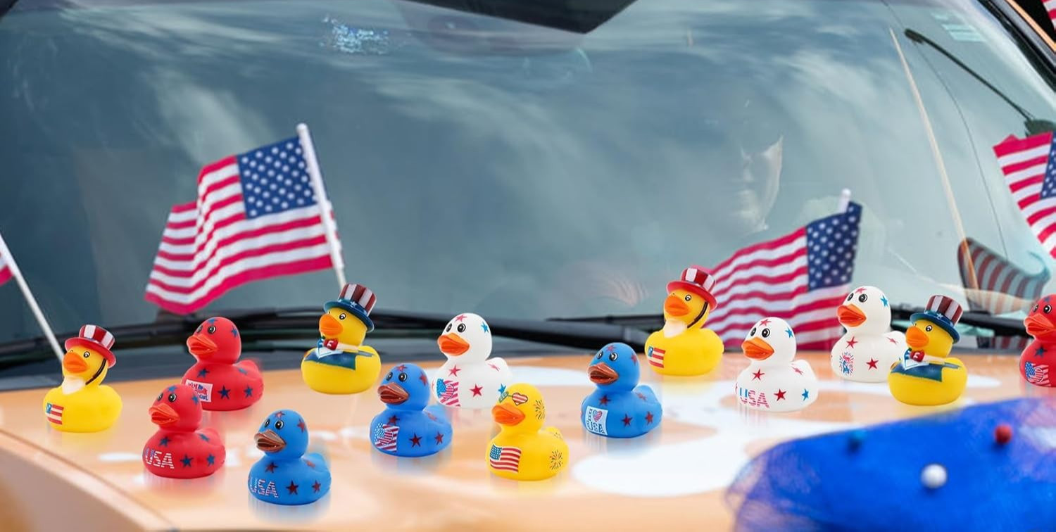 4PCS – 2″ Patriotic Rubber Ducks, USA, Random Sets, 4 Diff Ducks in Each Set