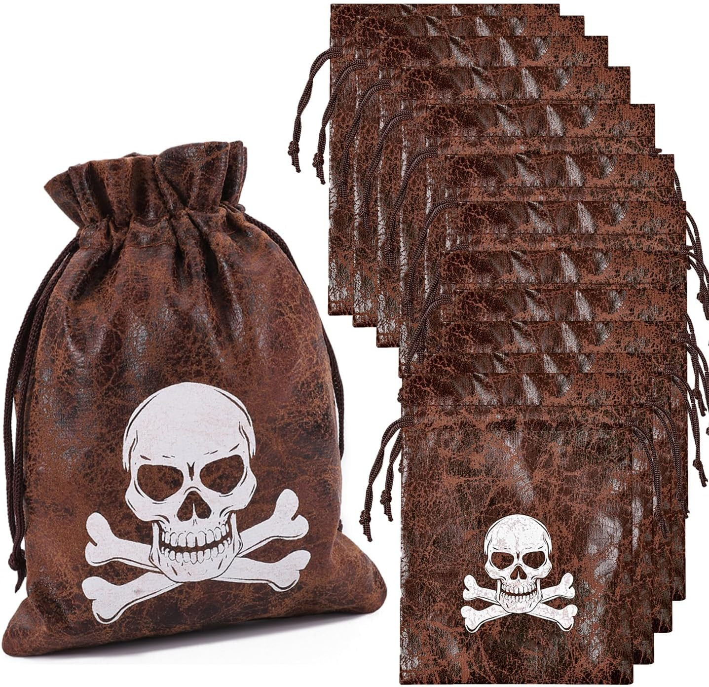 Pirate Loot Bags Goodie Bags with Drawstring 4.5 X 6.5 Inches Faux Cow Skin Pira