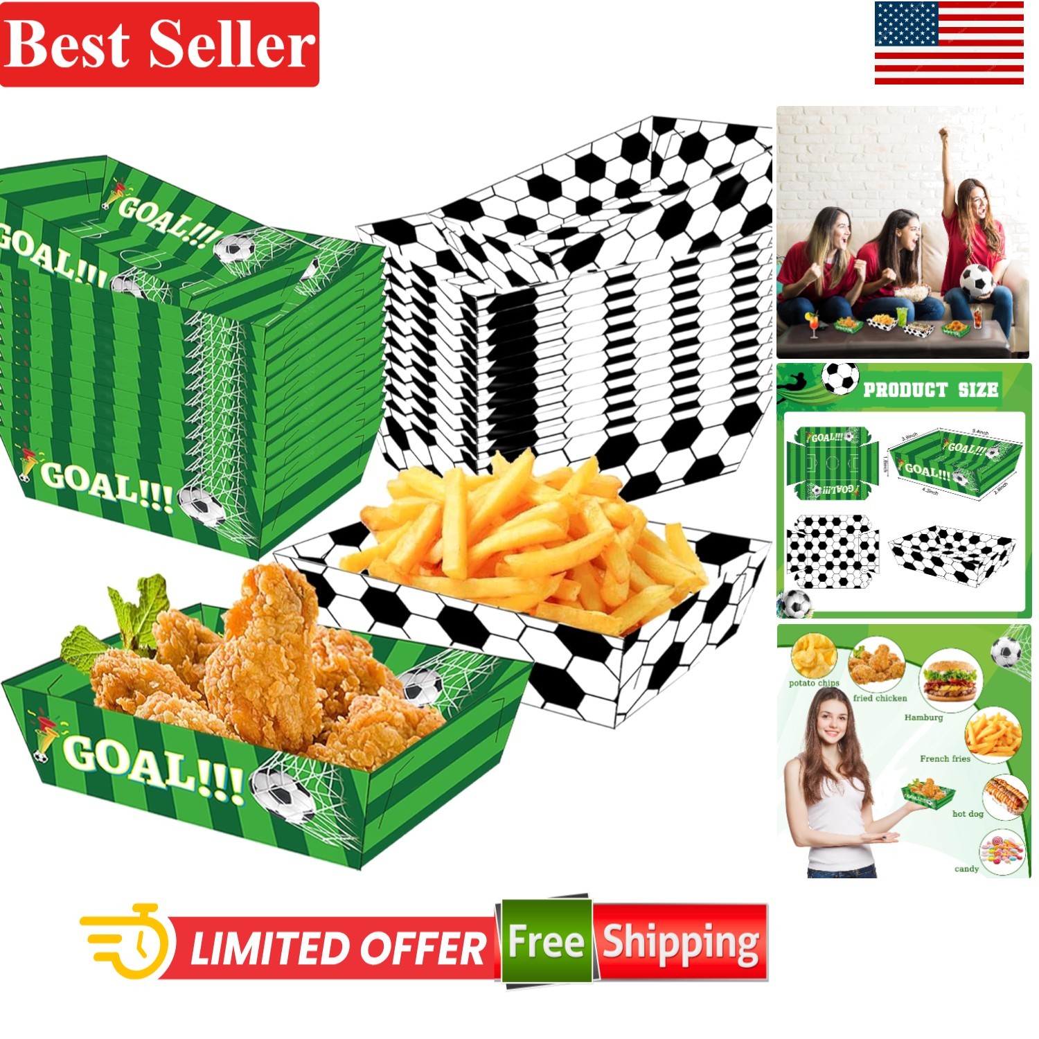 Soccer Paper Food Trays 60 Pcs 2lb Disposable Food Boats for Sport Birthday E…