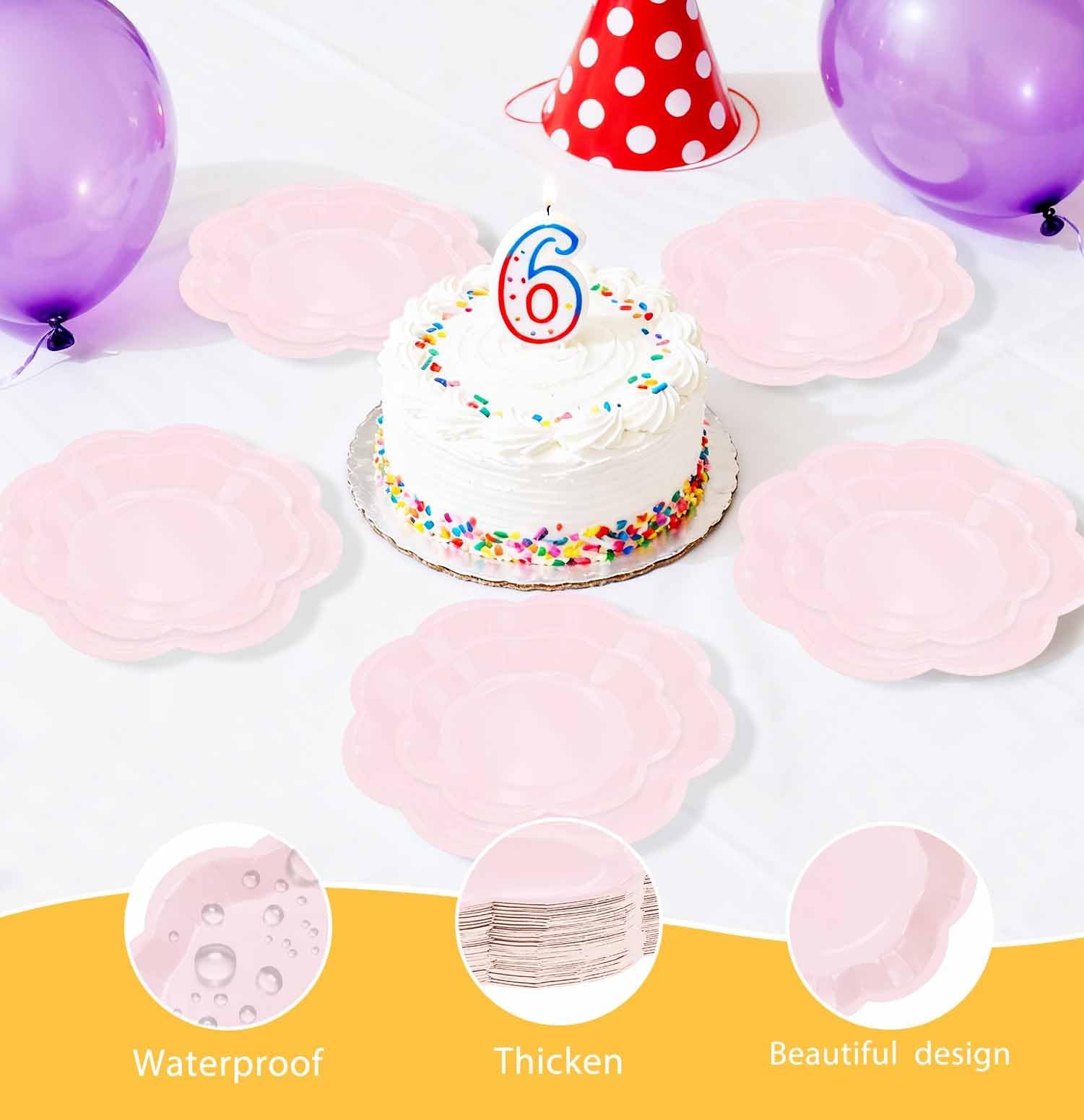 50 PCS Light Pink Scalloped Paper Plates 25 x 7” and 25 x 9” Baby Pink Dess…