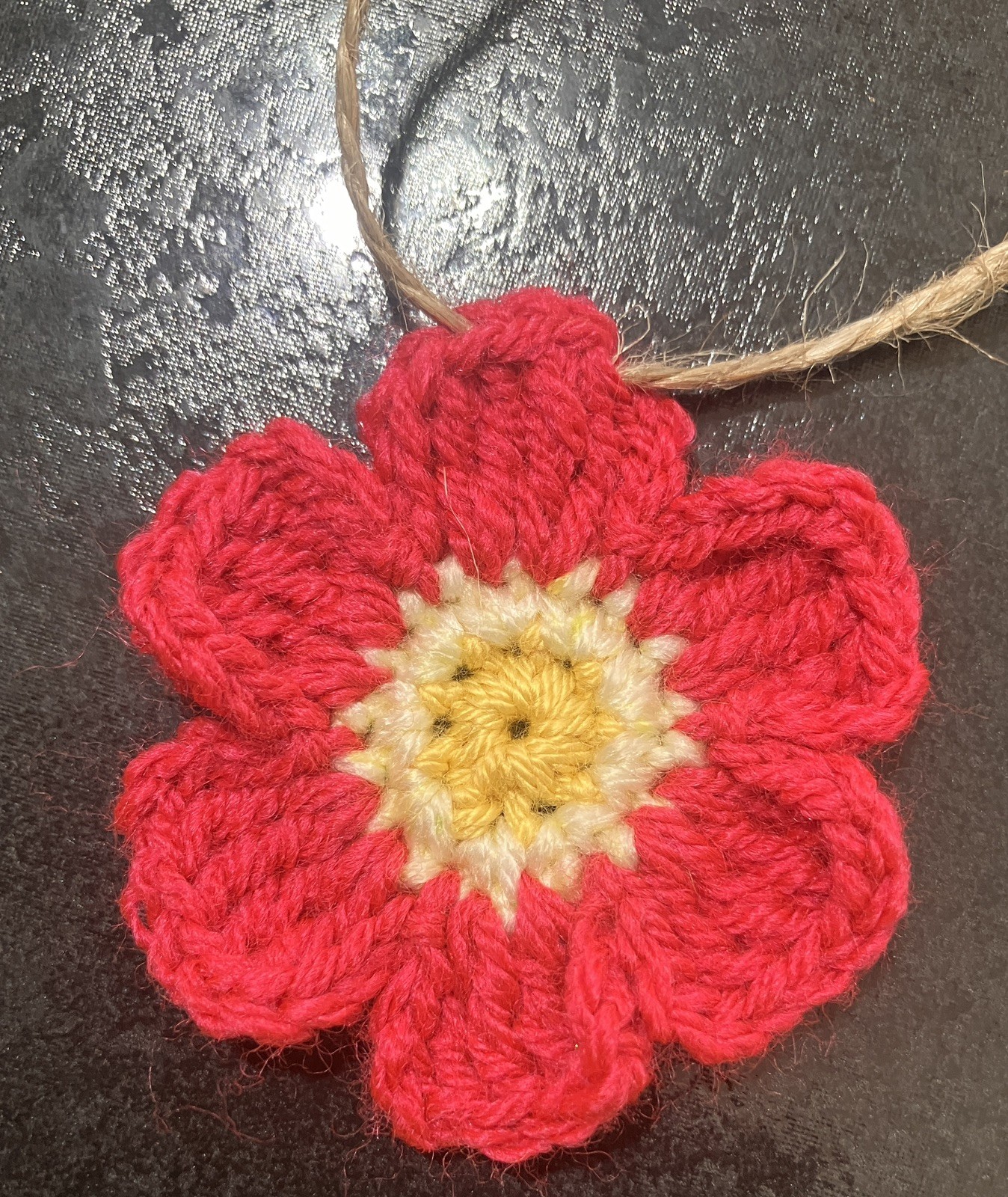 🌸NEW Hand Crochet PRETTY jute 7 Flowers Bunting Window Camper Summer 35” Gift