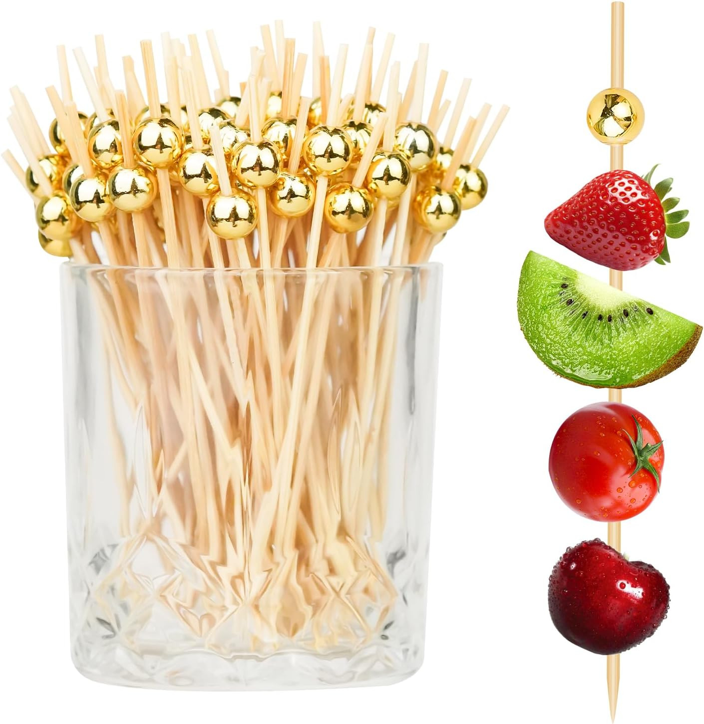 200 PCS Cocktail Picks Fancy Toothpicks Appetizers 4.7 Inch Long Wooden Bamboo