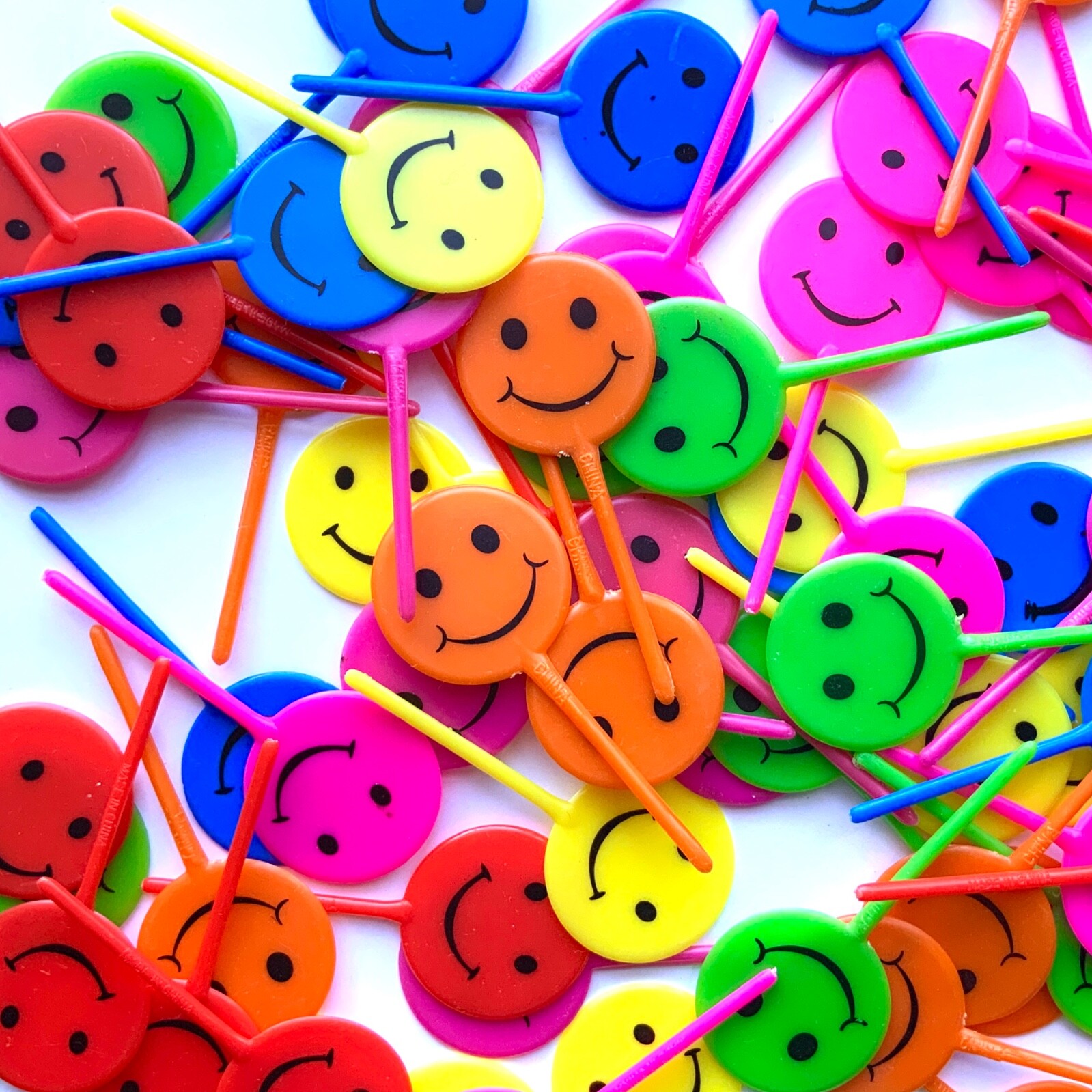 Vintage RETRO Lot Of 40 SMILE Face cupcake Picks Toppers
