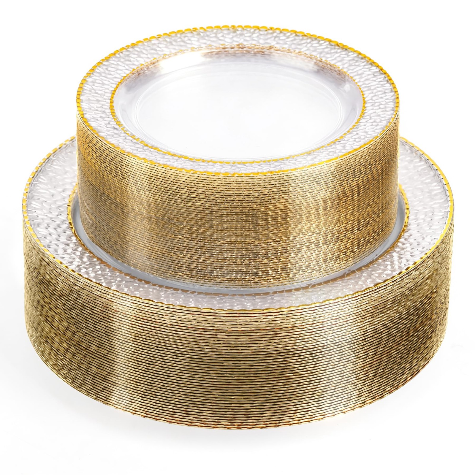 100PCS Clear Plastic Plates, Heavy Duty Disposable Plastic Plate with Gold Ri…