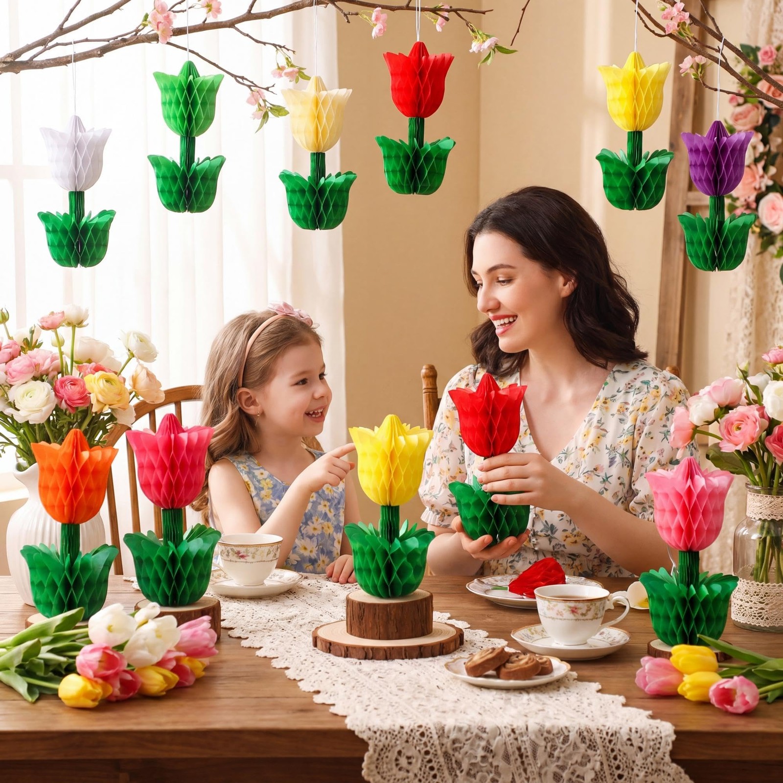 Spring Flower Honeycomb Centerpieces Tulip Table Decoration Party Supplie 10 PCS