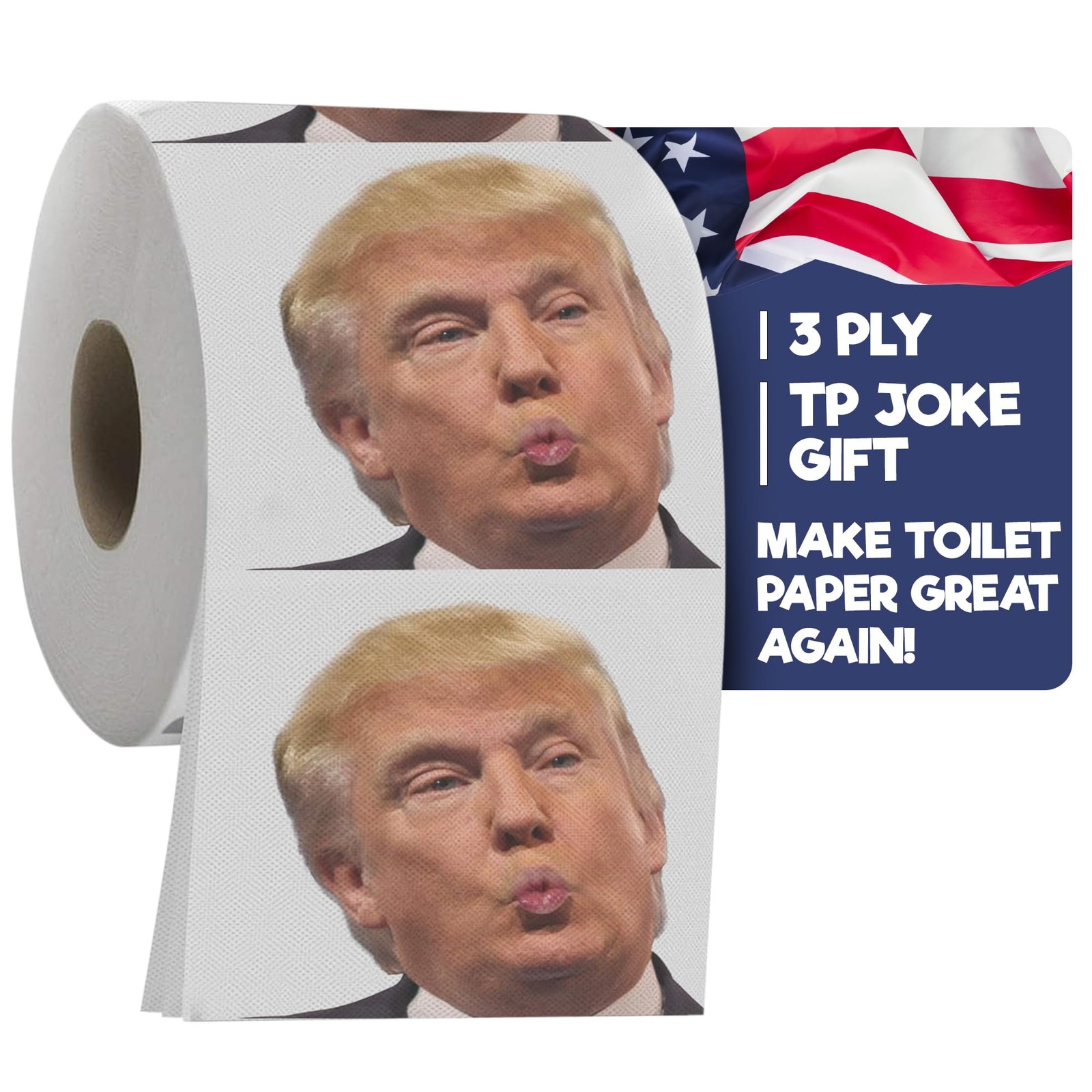 Trump Political Toilet Paper Roll by Gagster – 3 Ply Funny Novelty Gag TP with F