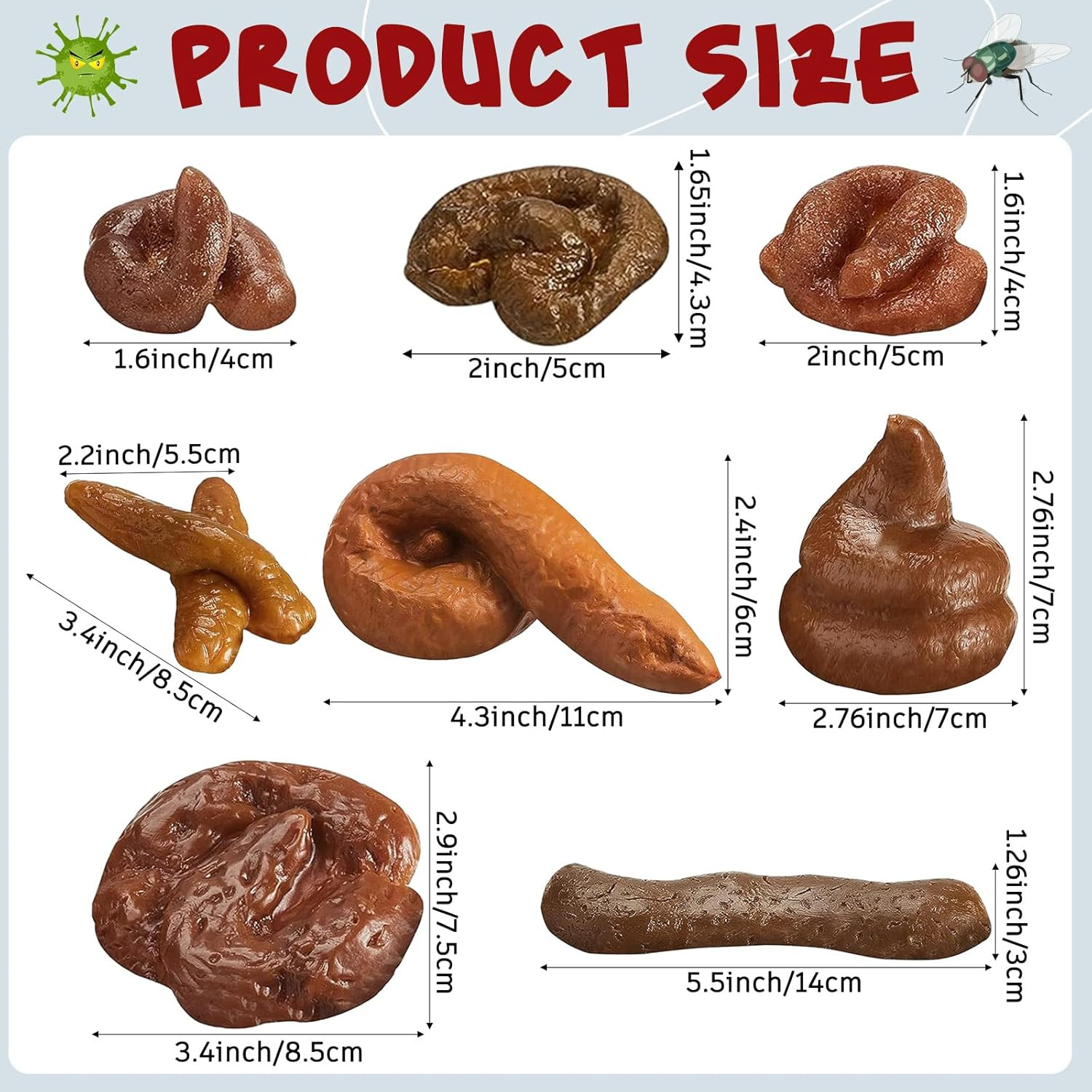 8 Pcs Fake Poop Realistic Dog Poop Toy Fake Turd Adult Gags and Practical