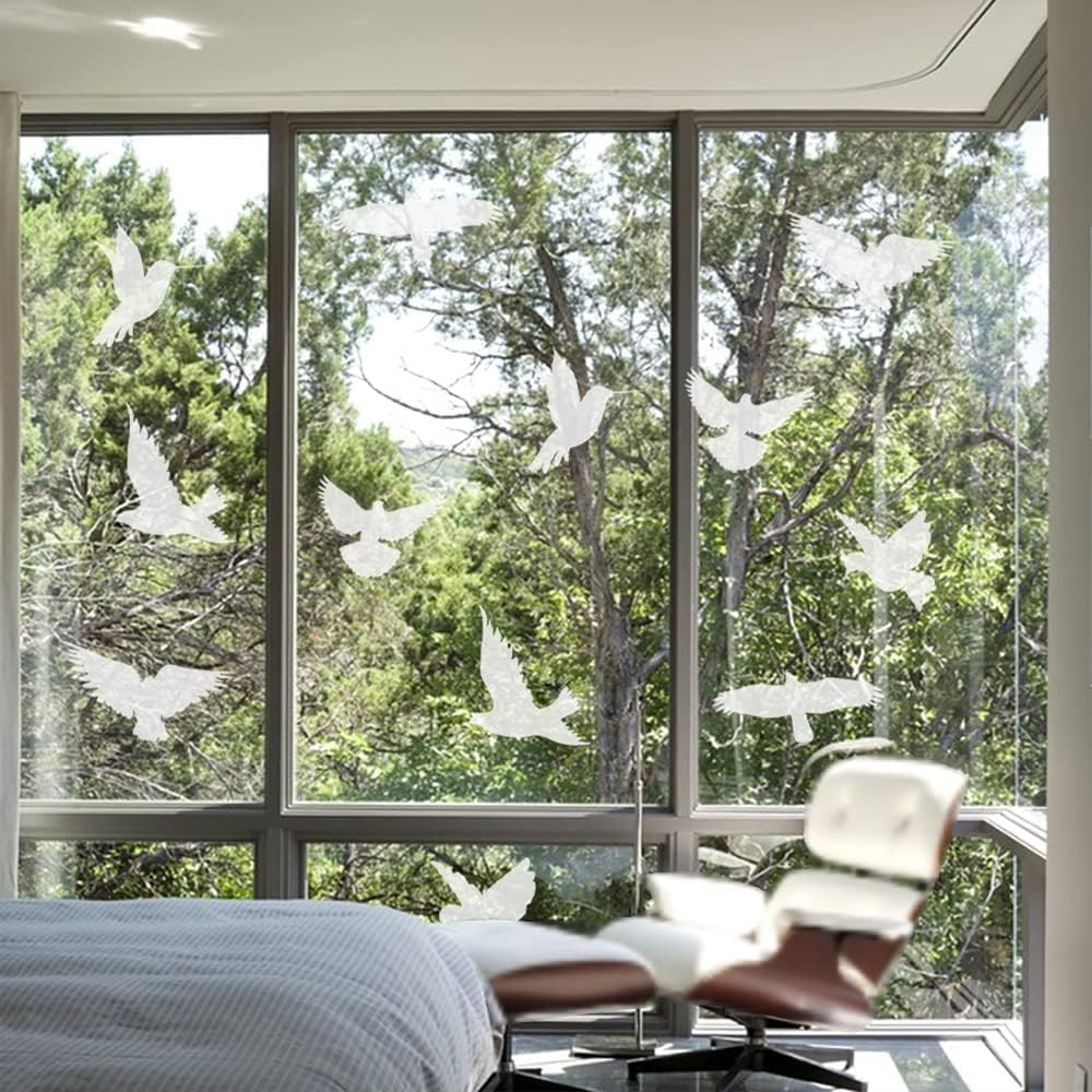 37Pcs Anti Collision Window Clings, Save The Birds from Strikes, White