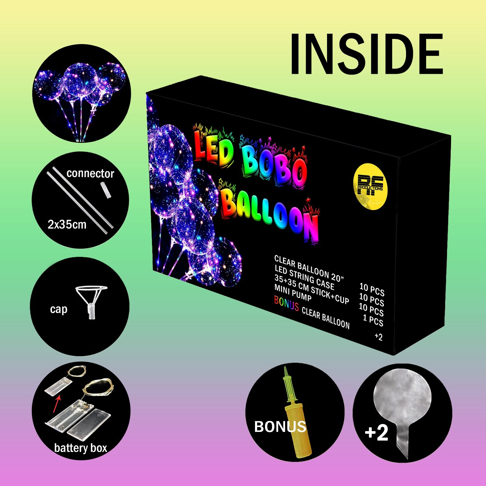 10 PCS LED Light Up BOBO Balloons 20 Inch(WITH THE STICK)10 Pack Clear + PUMP