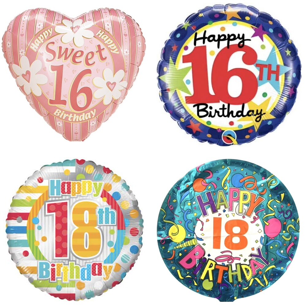 Happy 16th Birthday Happy 18th Birthday Sweet 16 Foil Mylar 18″ Party Balloons