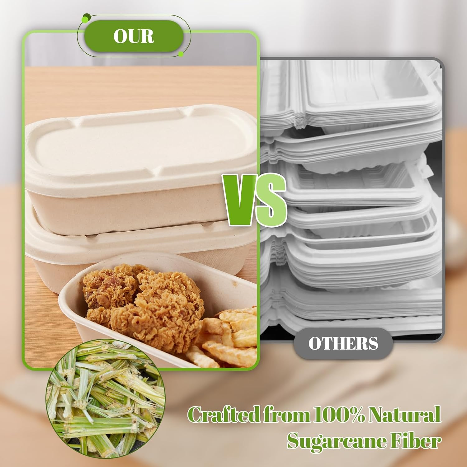 [100% Eco-Friendly] 34 Oz Disposable Food Containers with Lids – Sugarcane Pulp