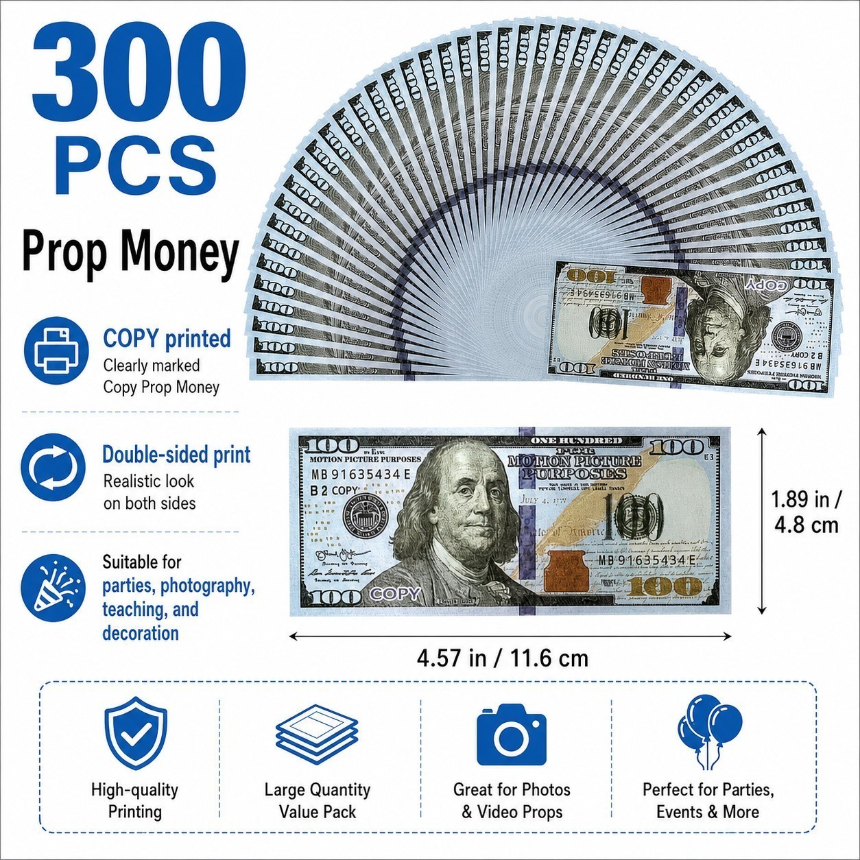300 PCS Prop Fake Toys Money BANK GAMES CASH PAPER Different DOLLAR BILLS $ US