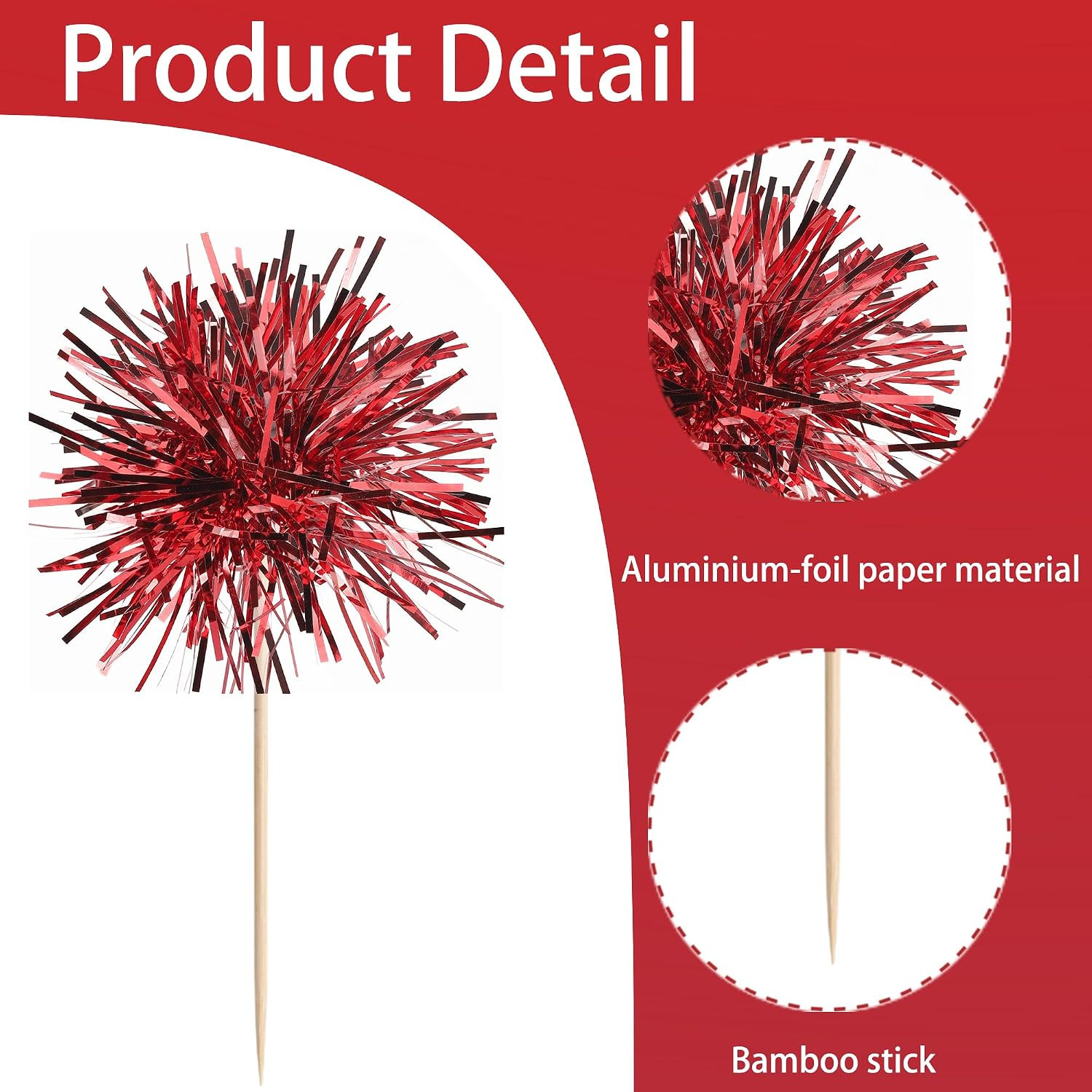 40 PCS Foil Firework Cupcake Toppers Sparkle Tinsel Cupcakae Picks Sparkler Fire