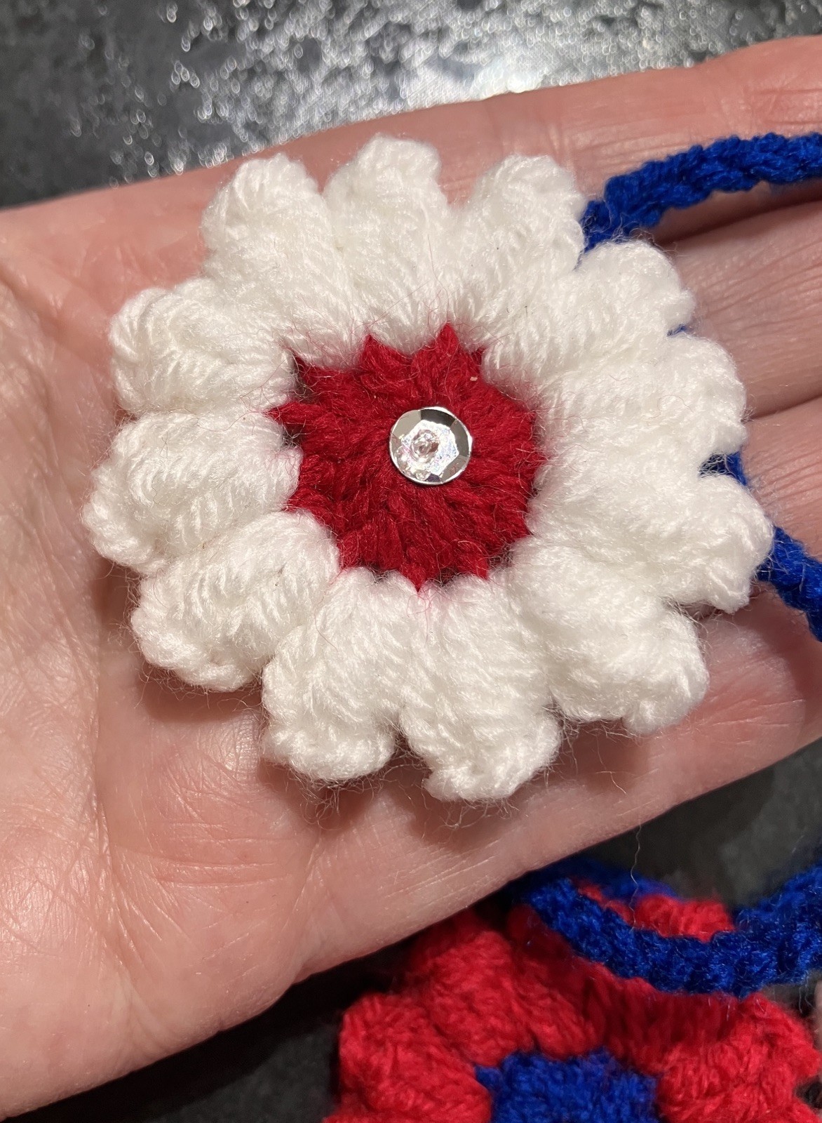 🇬🇧 NEW Hand Crochet red white blue Flowers VE Day patriotic 46” Bunting Gift
