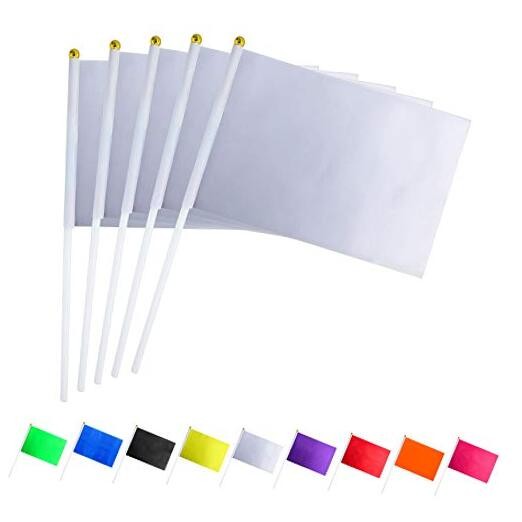 25 Pack Solid Blank Flag Small Mini Plain DIY Flags On Stick, Party White