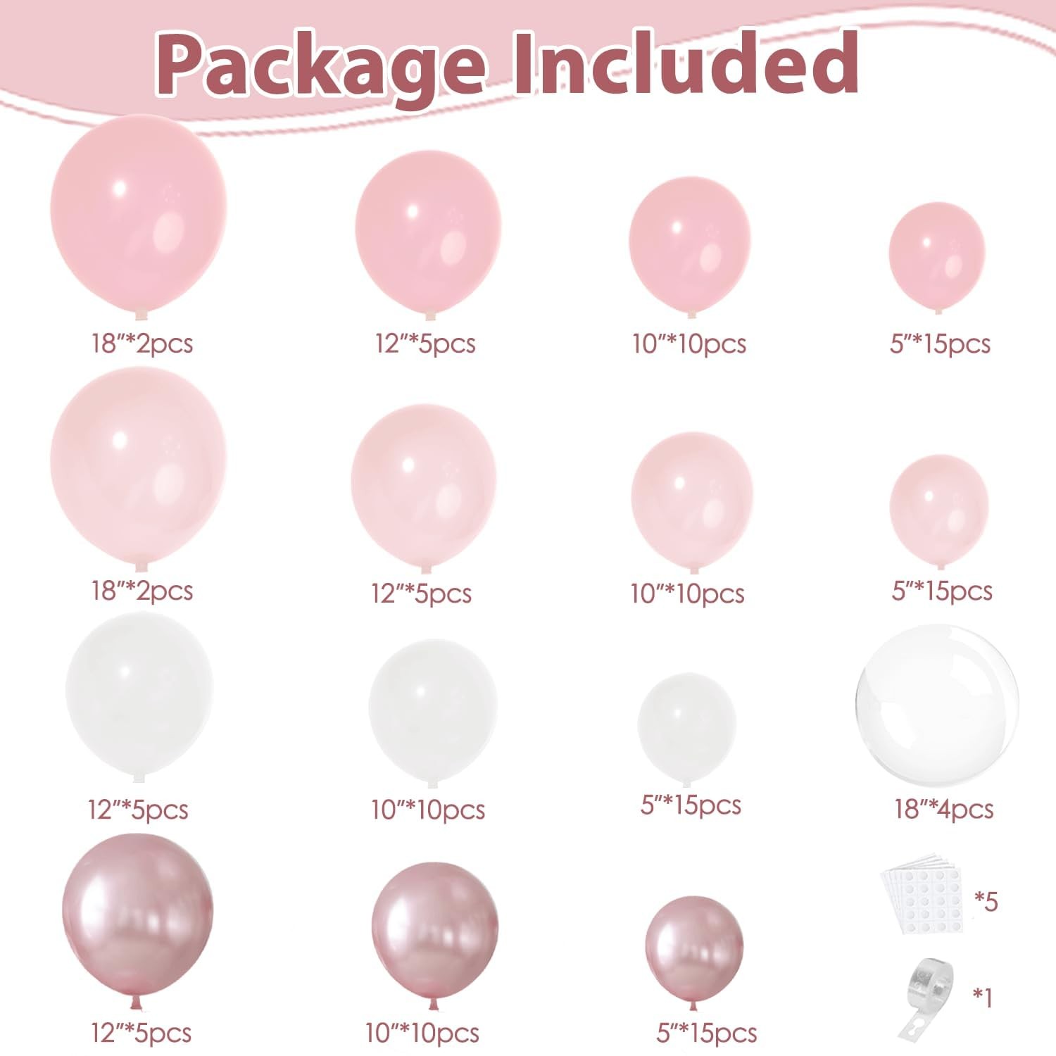 Pink and White Balloon Arch Kit, Pastel Pink Balloon Garland with Dusty Light…