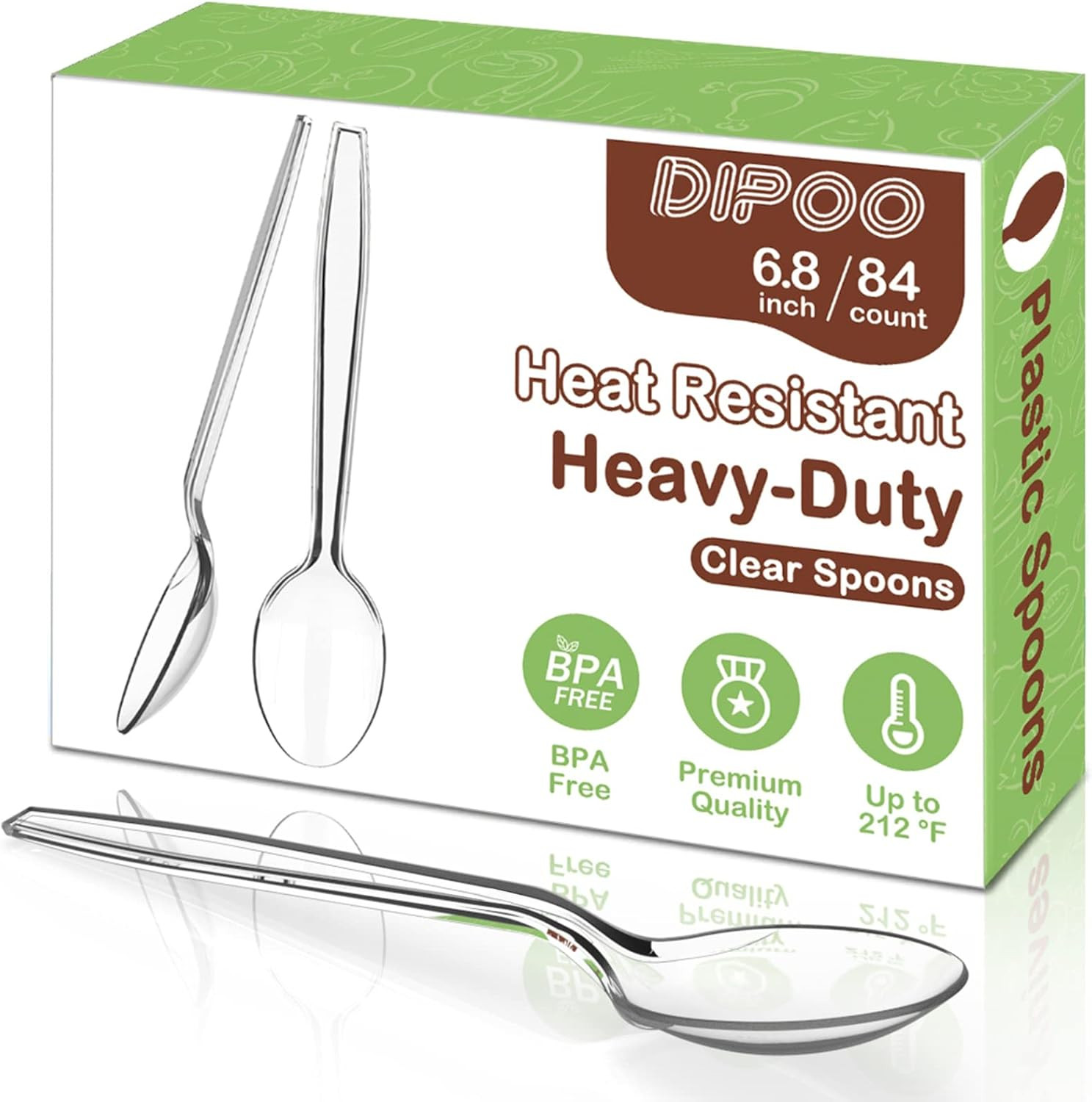 6.8″ Clear Plastic Spoons Heavy Duty with Heat Resistant & BPA Free, Solid and D