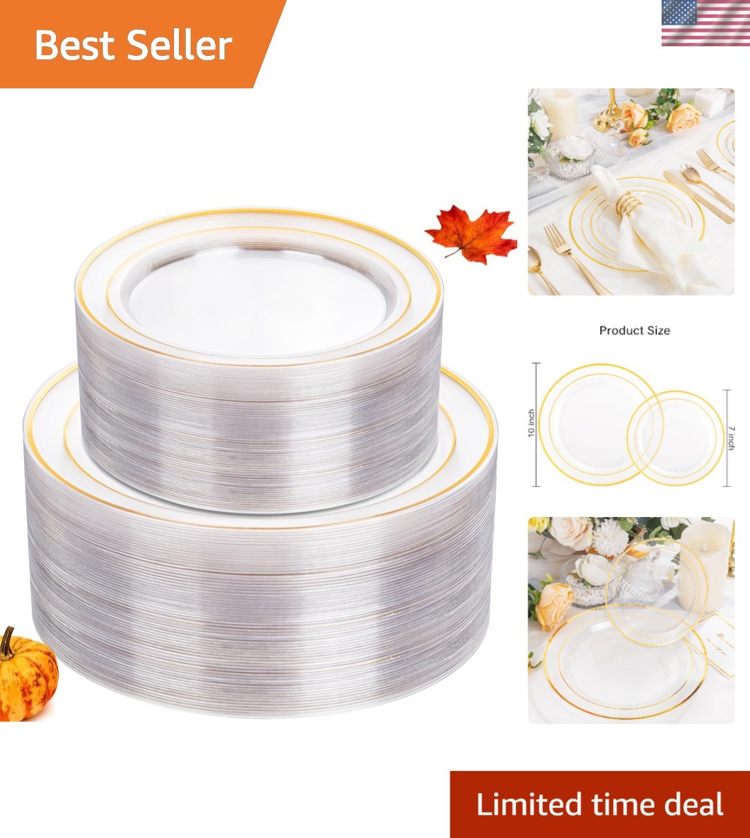 51 Dinner & 51 Dessert Plates – BPA-Free Gold Plastic Plates for All Occasions