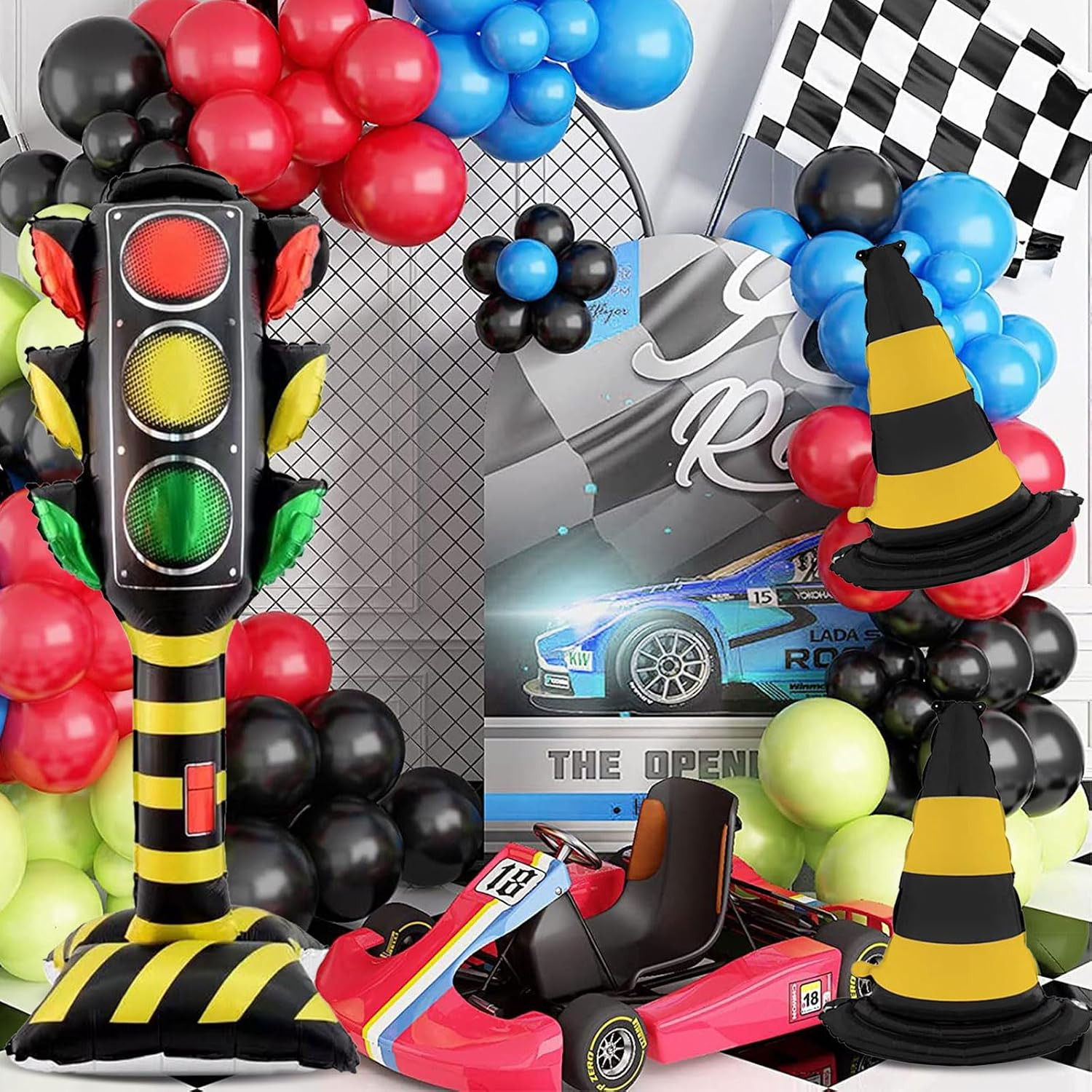 3Pcs 62Inch Self Standing Traffic Light Balloons, Giant Racing Traffic Cones Myl