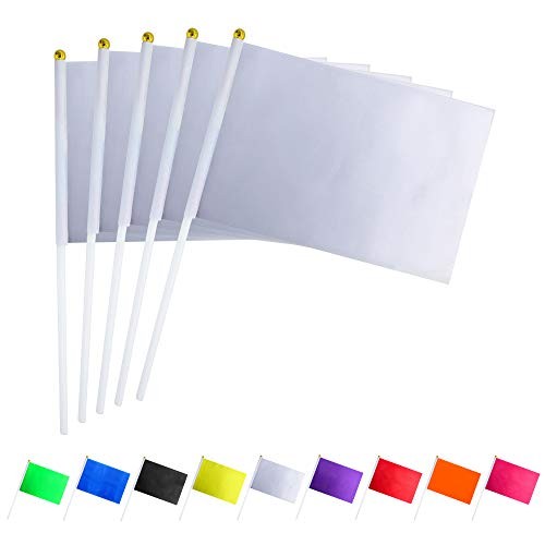 25 Pack Solid Blank Flag Small Mini Plain DIY Flags On Stick, Party White
