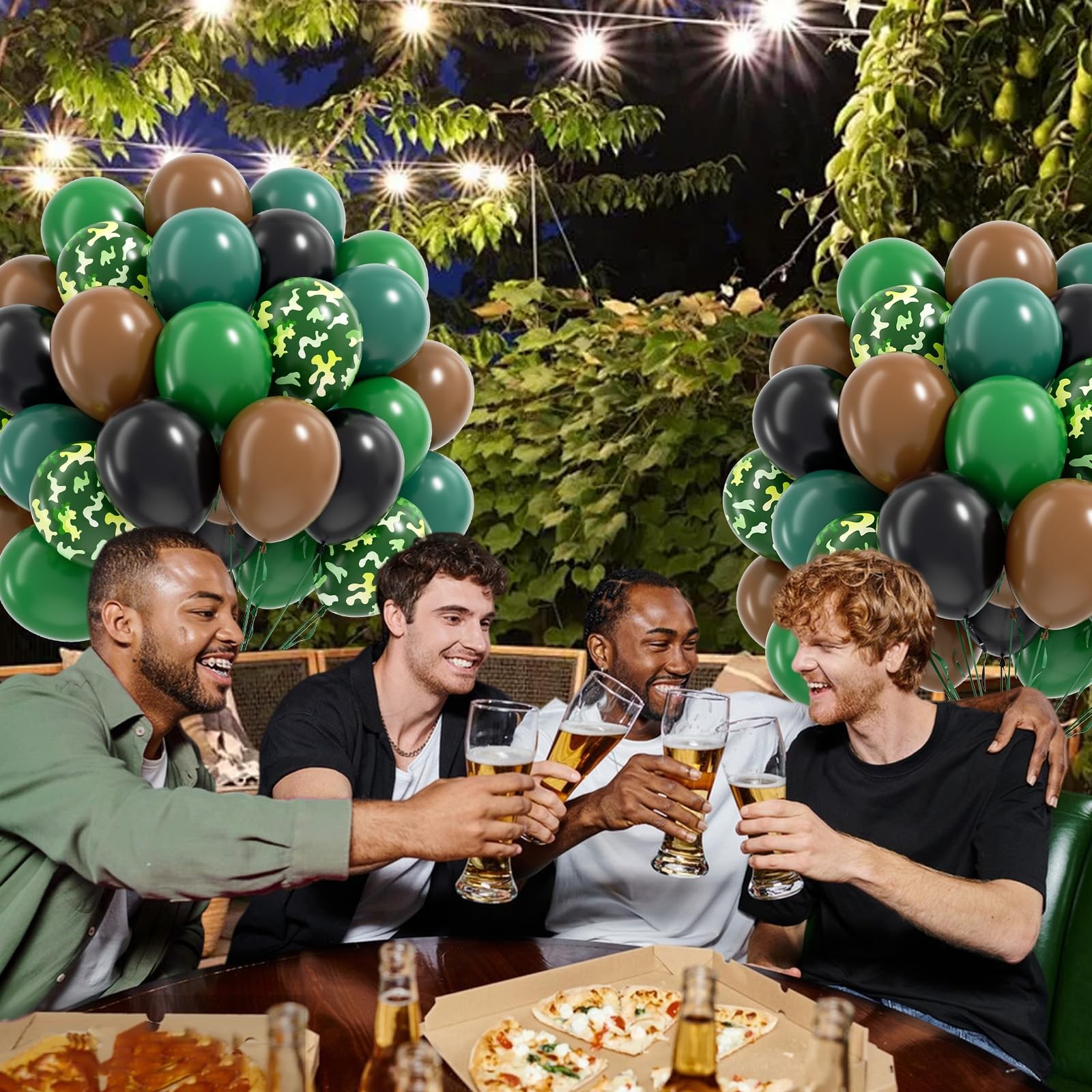 60pcs 12inch Camo Balloons, Green and Brown balloons with Dark Green Black Ba…