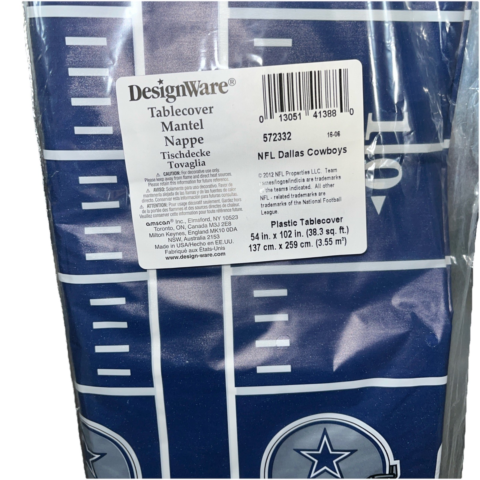 Dallas Cowboys NFL, Table Cover 54 In X 102 In Plastic Party Supply Tailgating