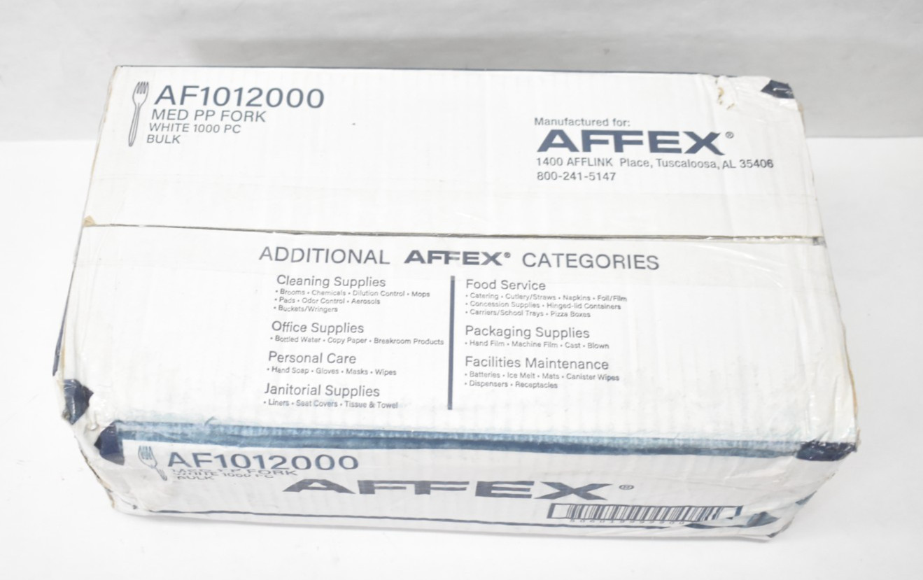 Lot of 1000 Affex AF1012000 MED Plastic Forks White Bulk Pack Genuine OEM