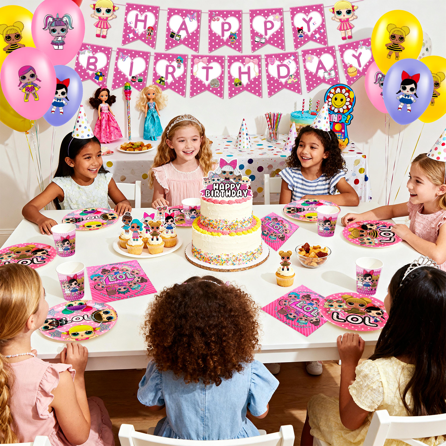 112 Pcs LOL Surprise Doll Party Decorations Surprise Doll Balloons Cups Backdrop