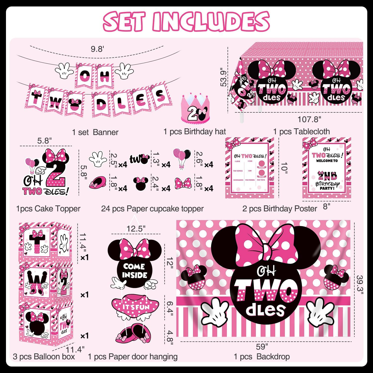 Oh Twodles Birthday Party Supplies Girl, 2Nd Birthday Decorations for Girl, 150