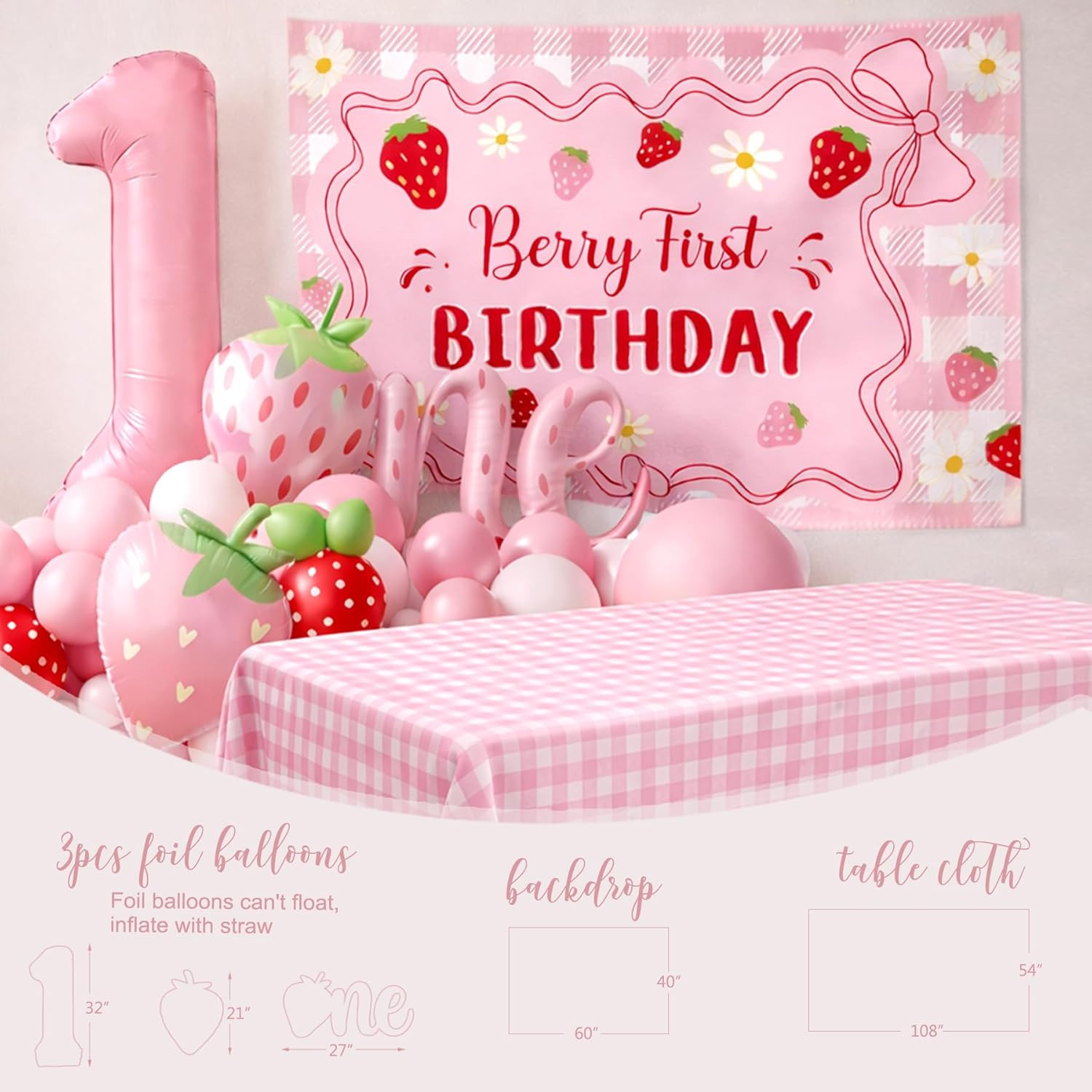 Berry First Birthday Decorations for Girls, Strawberry 1St Birthday Sweet One Pa