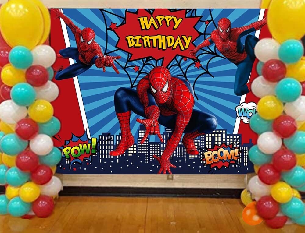 Spiderman Marvel Superhero Happy Birthday Backdrop 5×3.5ft Party Decoration