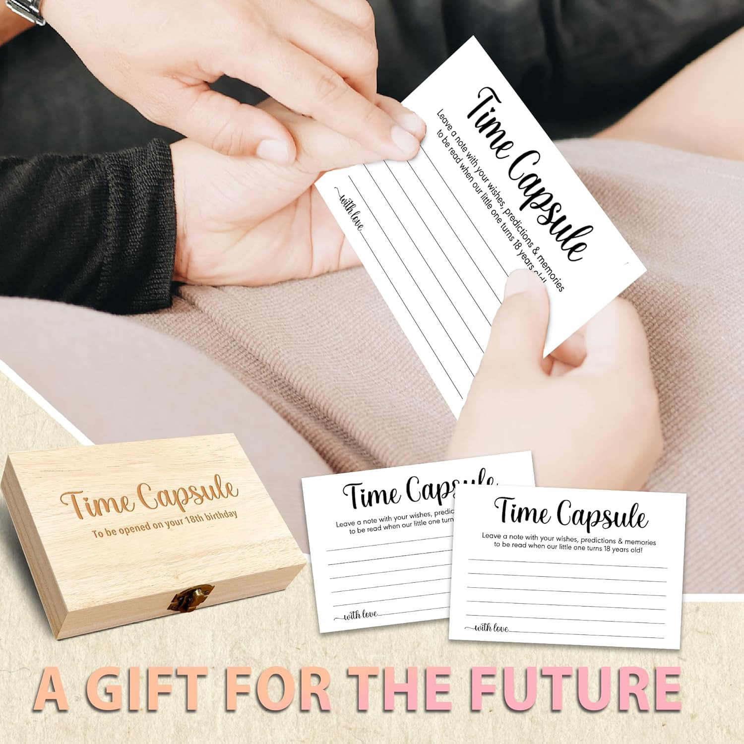 Minimalist Baby Time Capsule Box for 1st Birthday with 50 Wish Cards