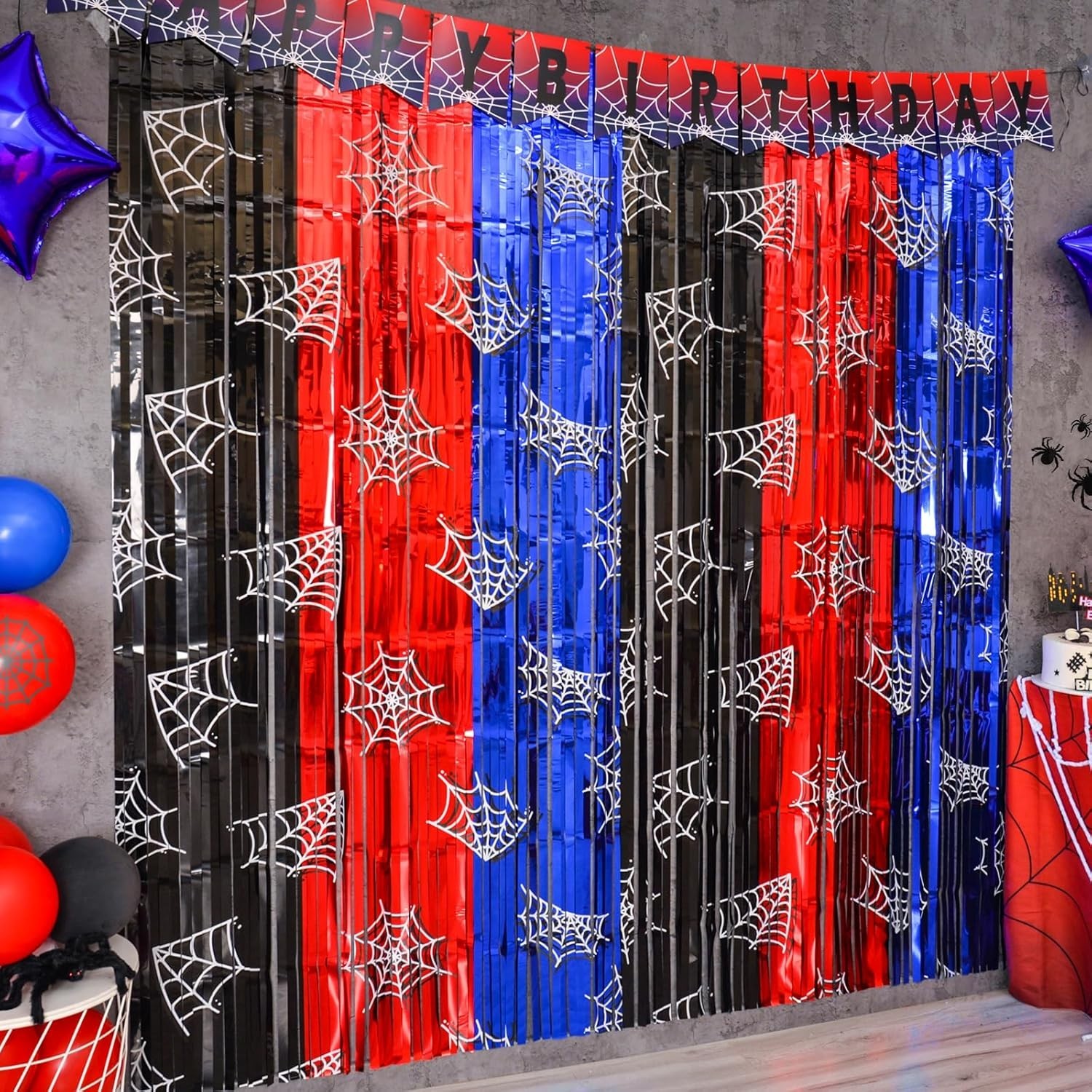 Spider Web Birthday Decorations, 2 Pack Spider Party Supplies 3.3×6.6ft Tinse…