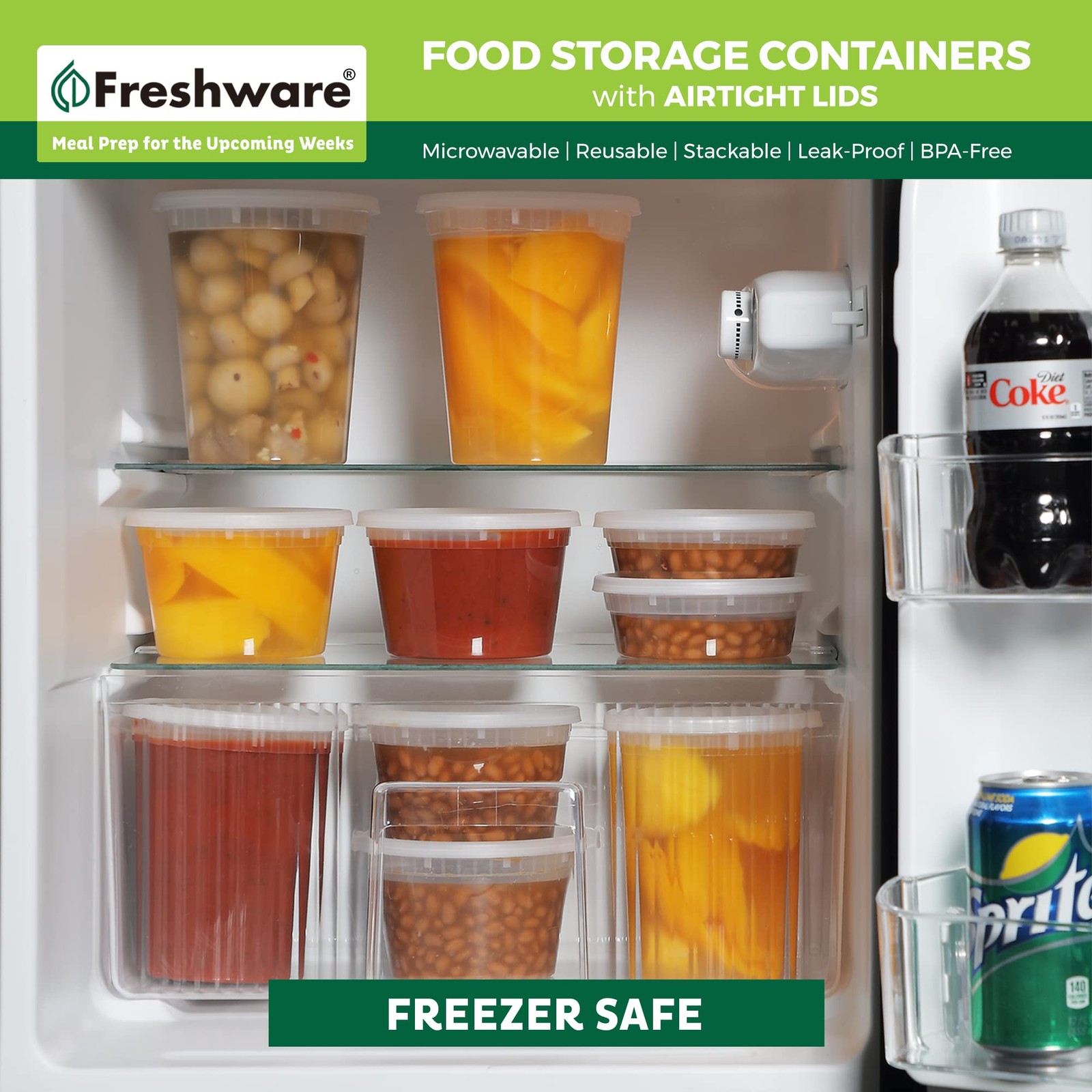 Freshware Food Storage Containers [50 Set] 8 oz Plastic Deli Containers with Lid
