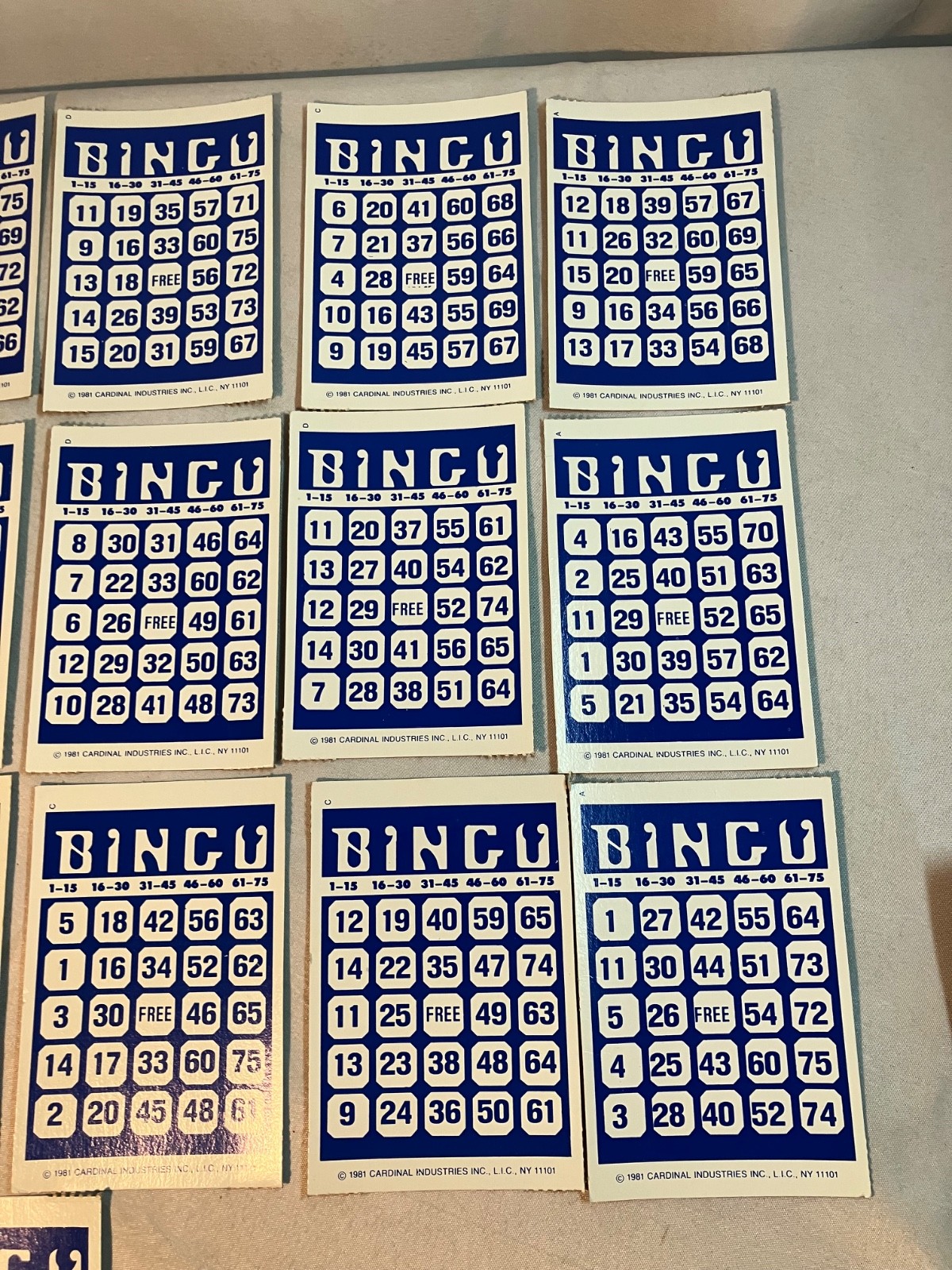 Lot of 19 Vintage Bingo Cards Cardboard Blue White Retro