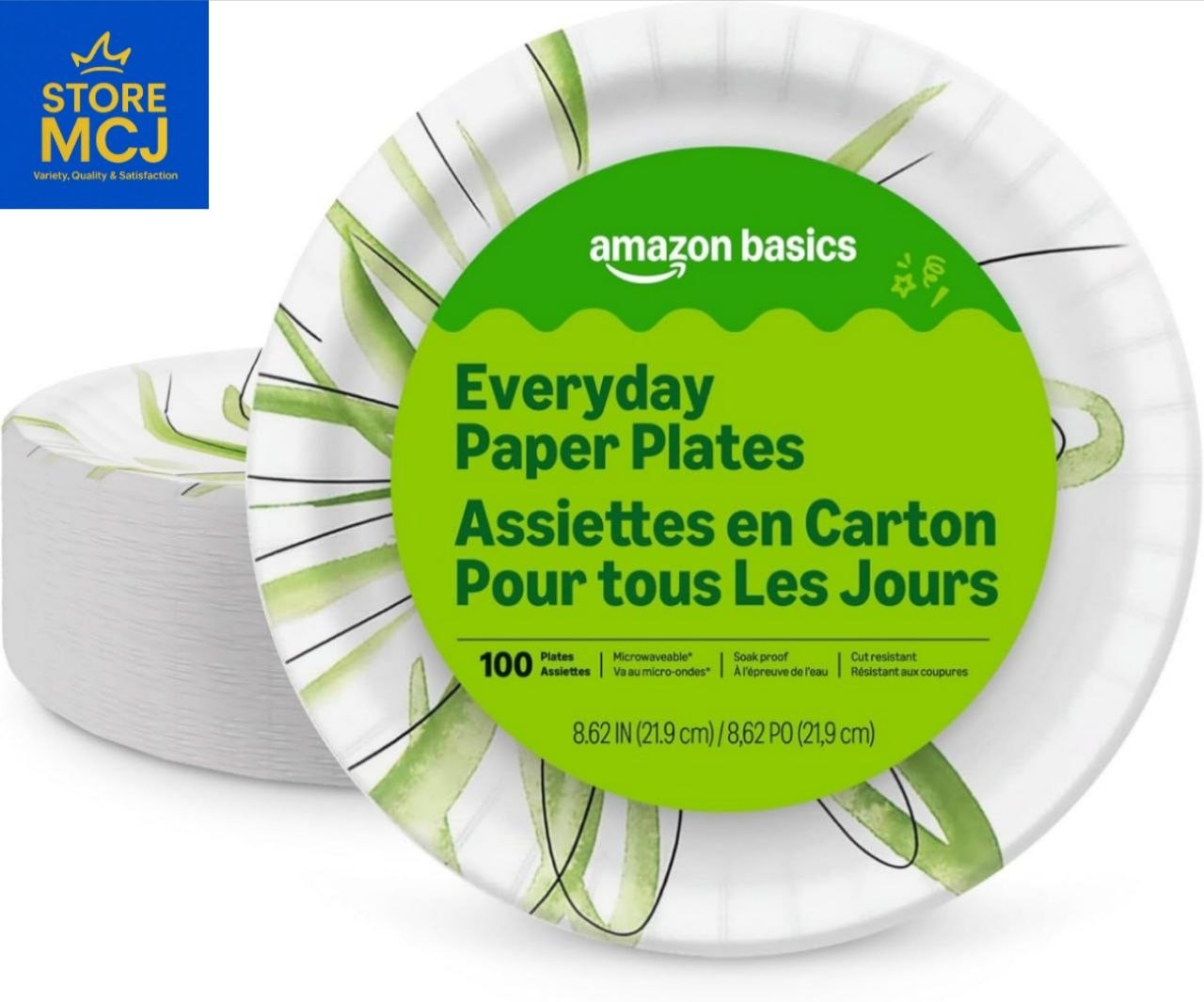 Amazon Basics 100 Disposable Paper Plates 8.62″ Durable Everyday Use Value Pack