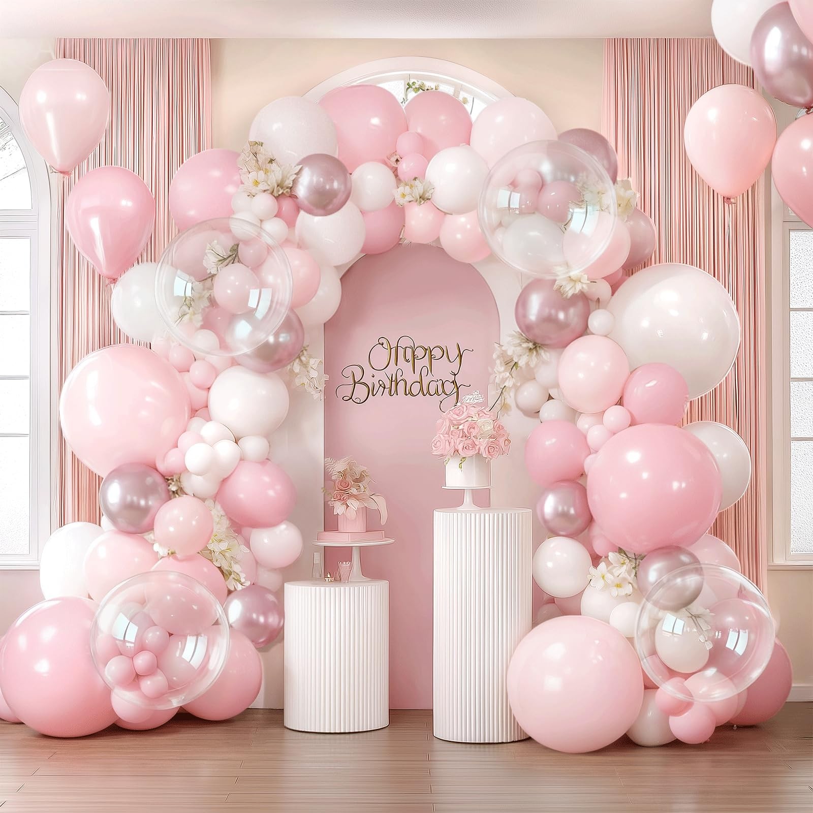 Pink and White Balloon Arch Kit, Pastel Pink Balloon Garland with Dusty Light…