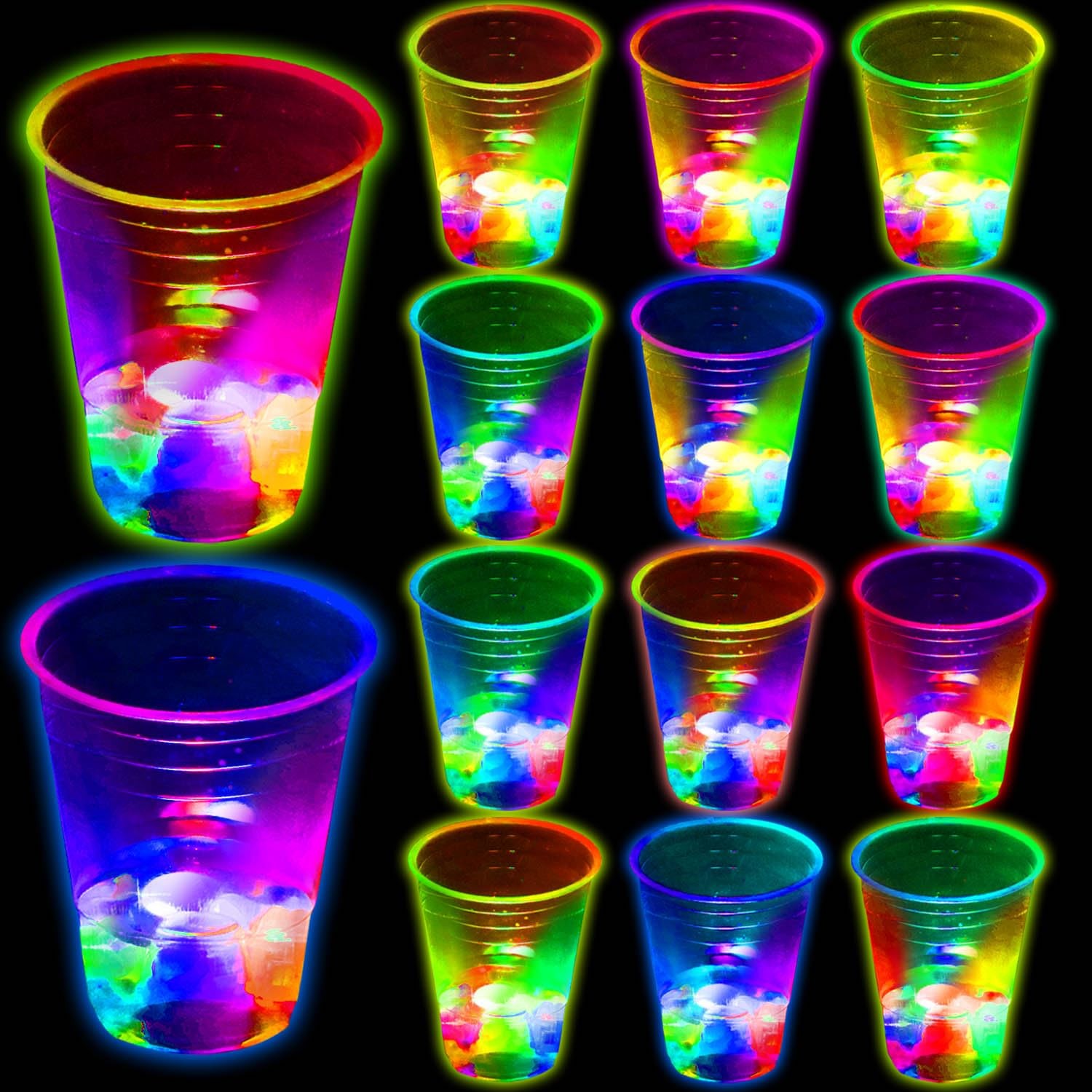 16oz Glowing Party Cups for Indoor Outdoor Party Event Fun,Light Up Flashing …