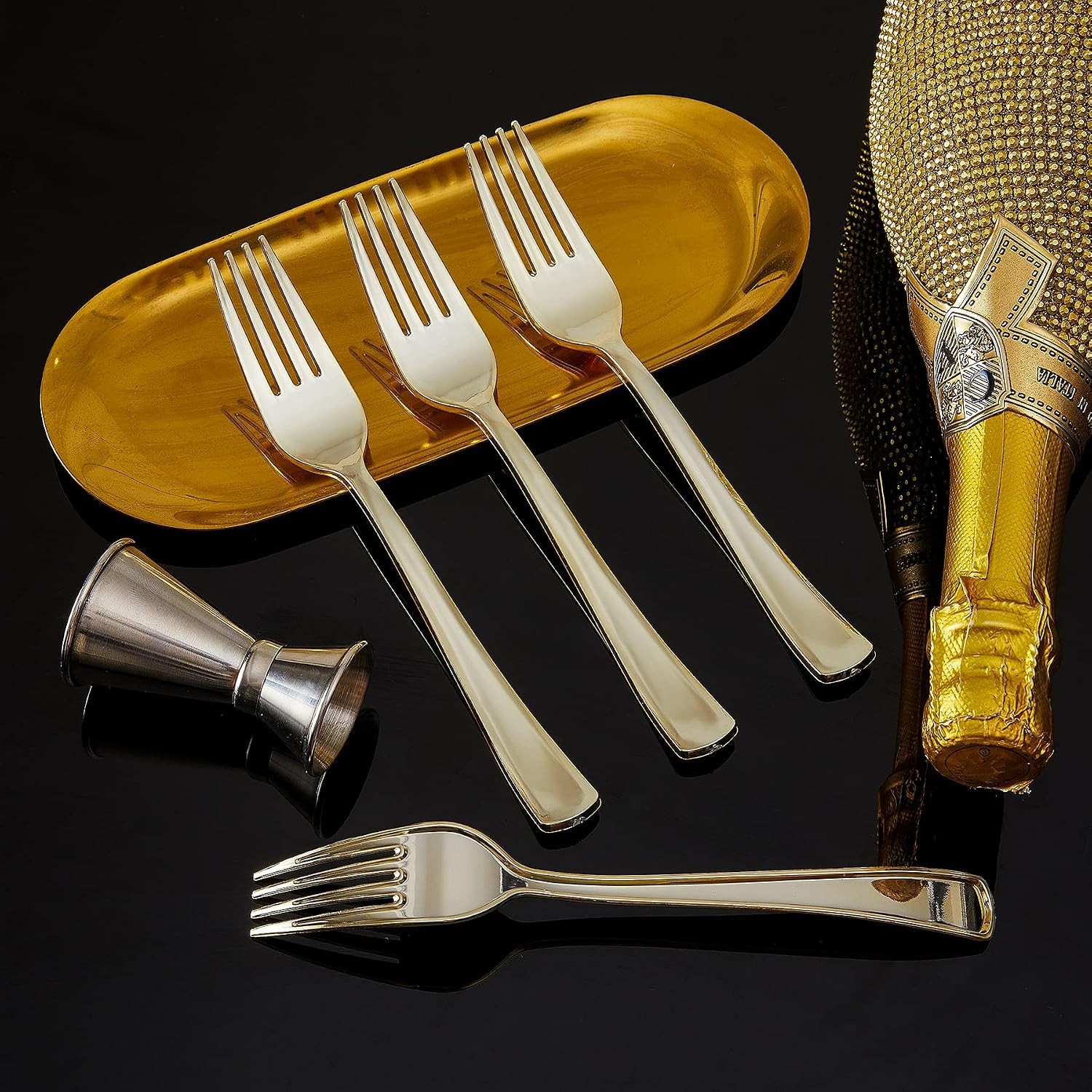 180PCS Gold Plastic Forks, Solid, Durable and Heavy Duty Plastic Forks,